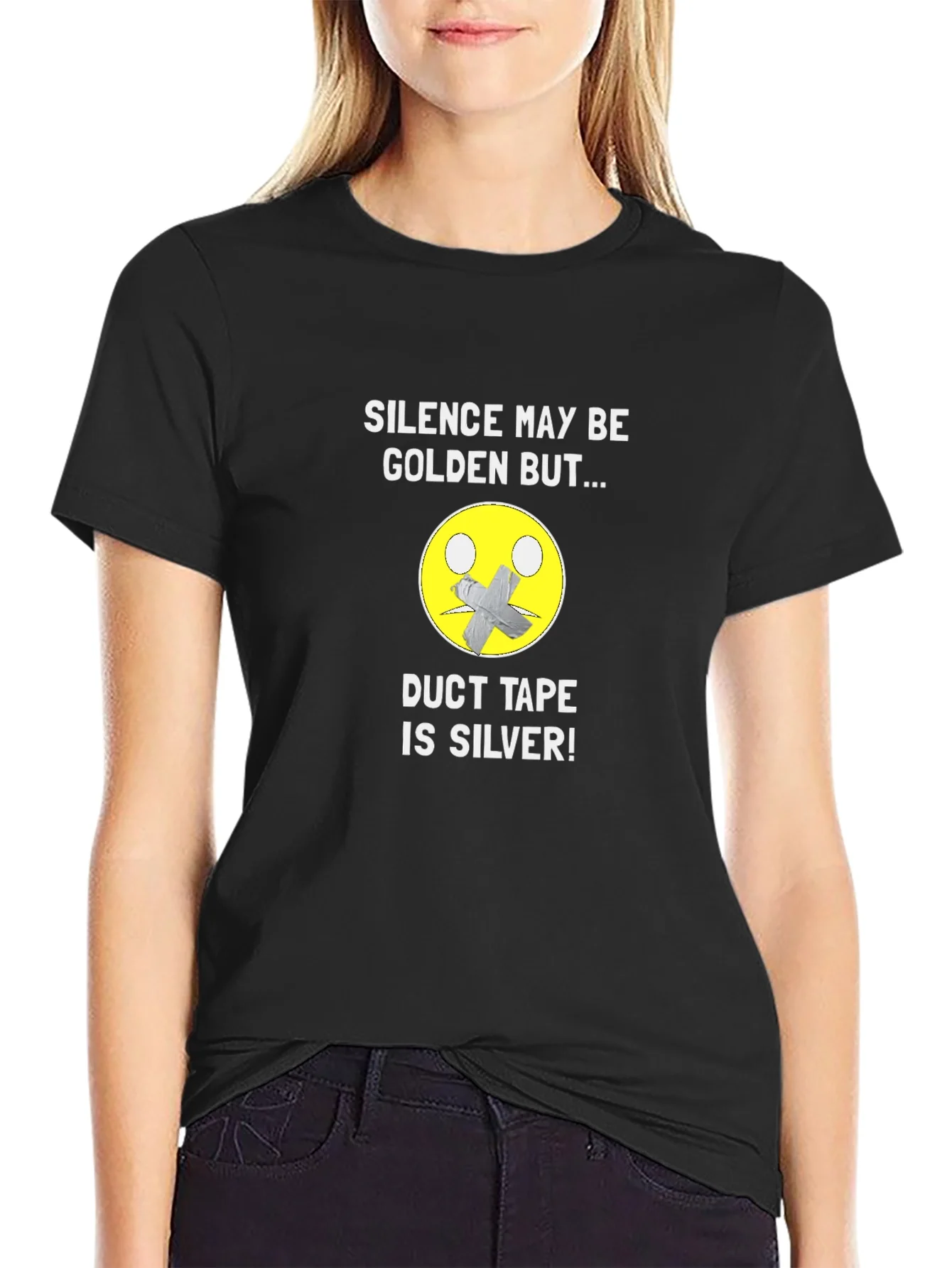 Silence Golden Duct Tape Silver Graphic T-Shirt