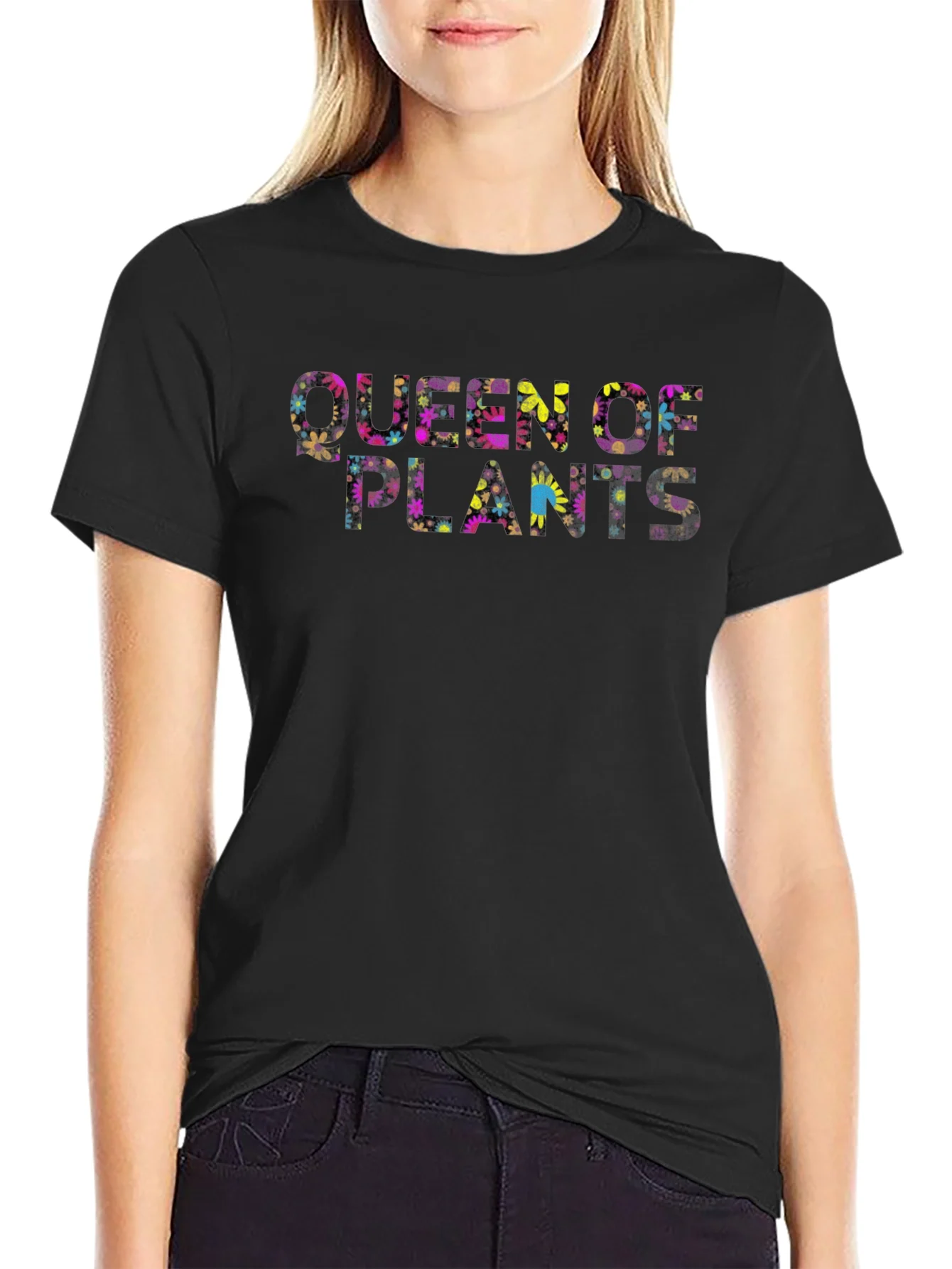 Queen of Plants Floral Graphic Black T-Shirt