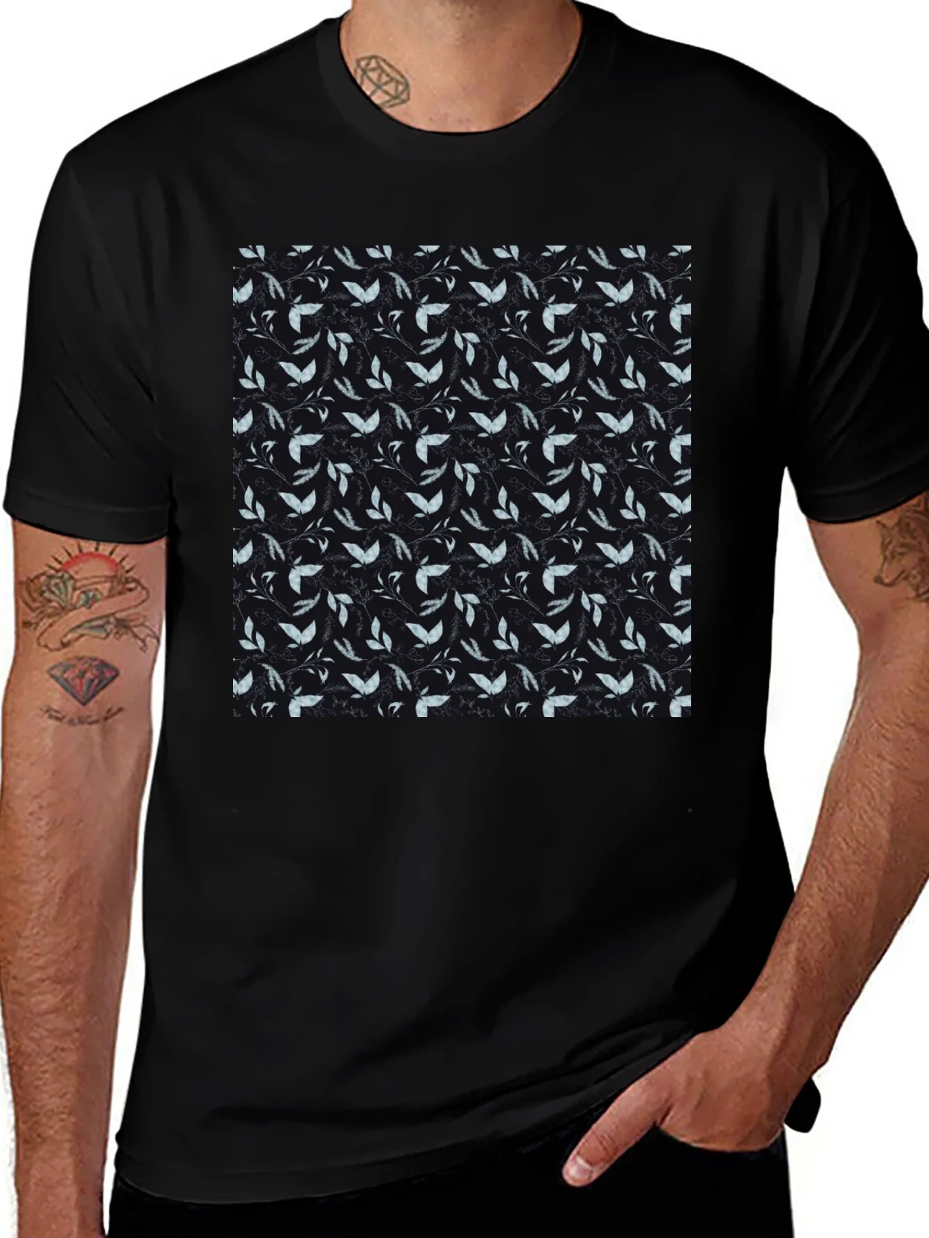 Leaf Pattern Black T-Shirt