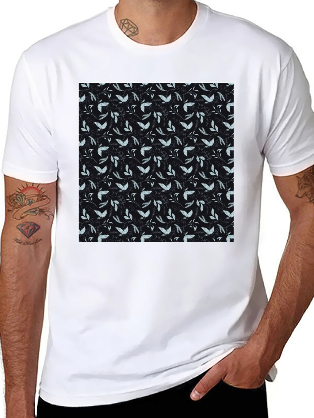 Leaf Pattern Black T-Shirt