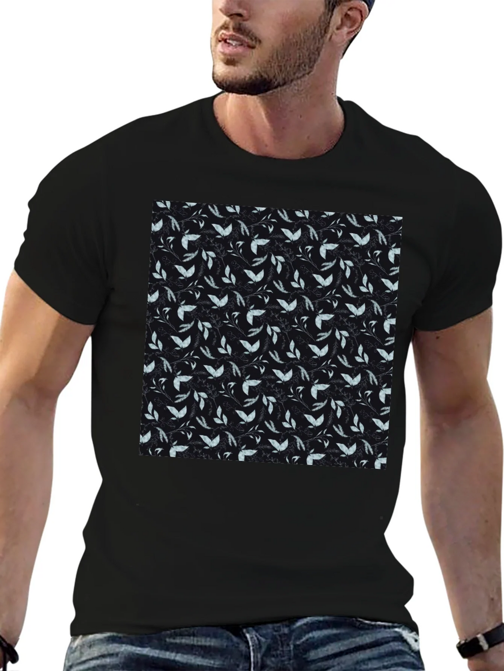 Leaf Pattern Black T-Shirt