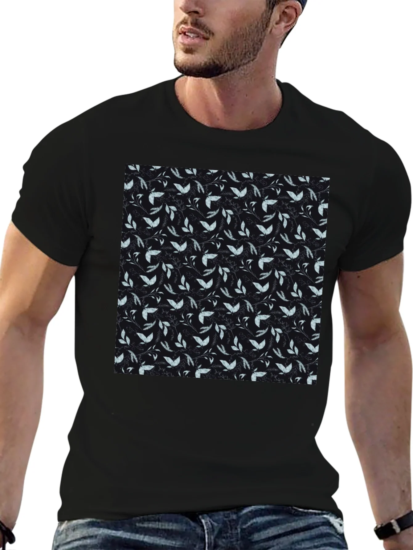Leaf Pattern Black T-Shirt