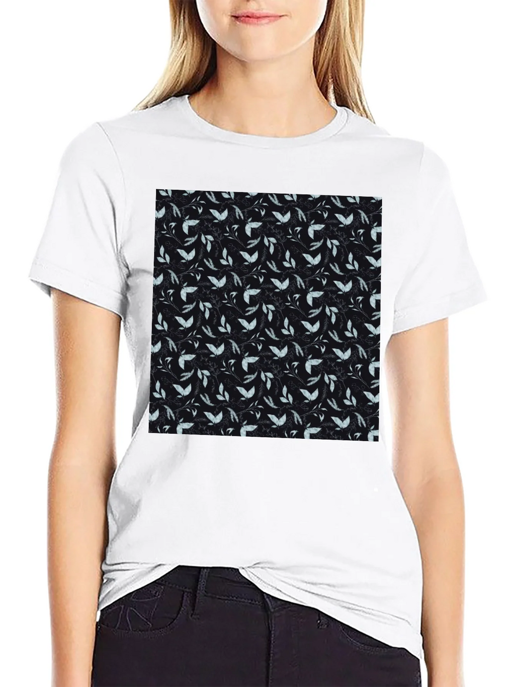 Leaf Pattern Black T-Shirt