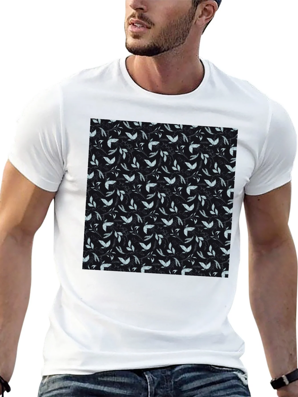 Leaf Pattern Black T-Shirt