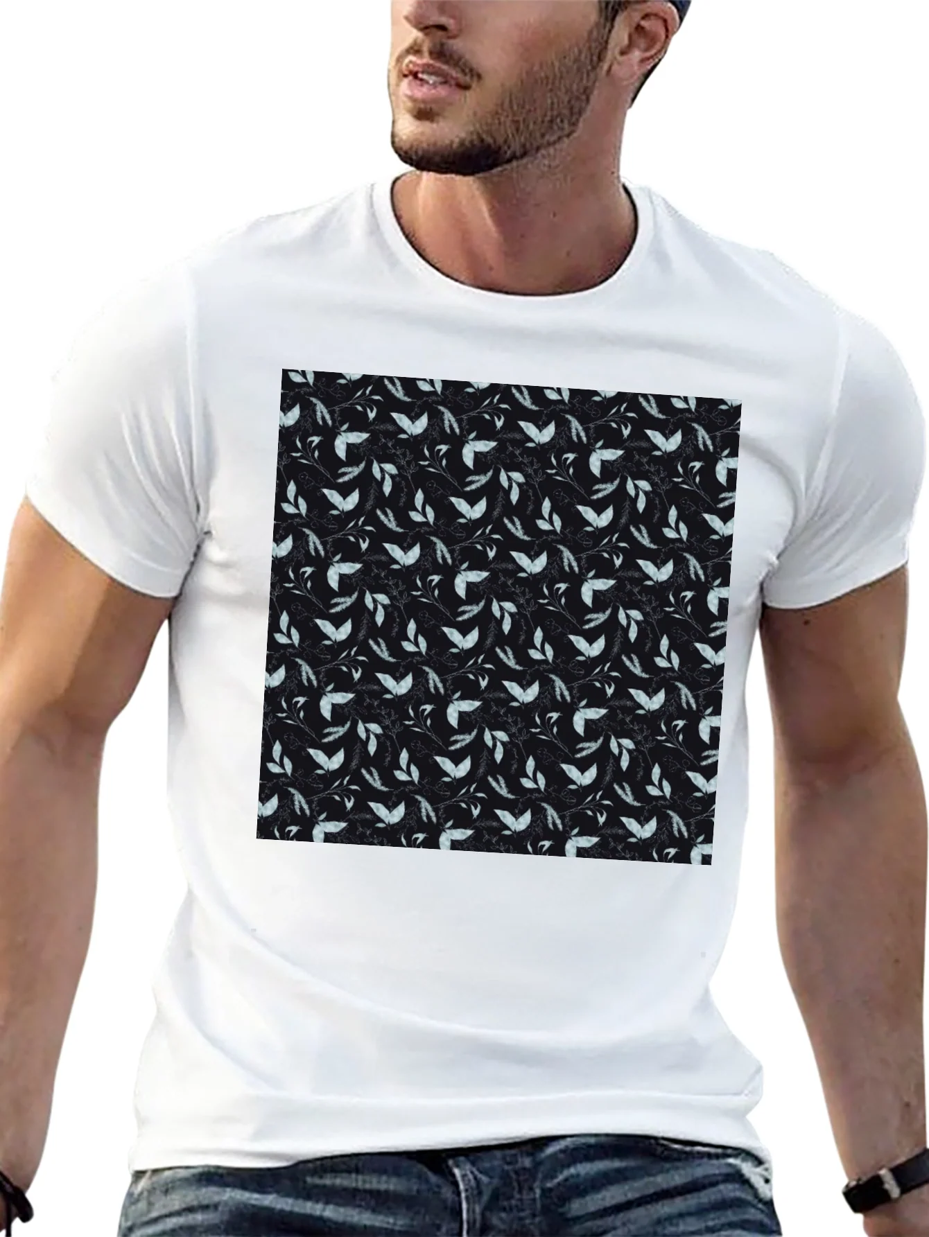 Leaf Pattern Black T-Shirt