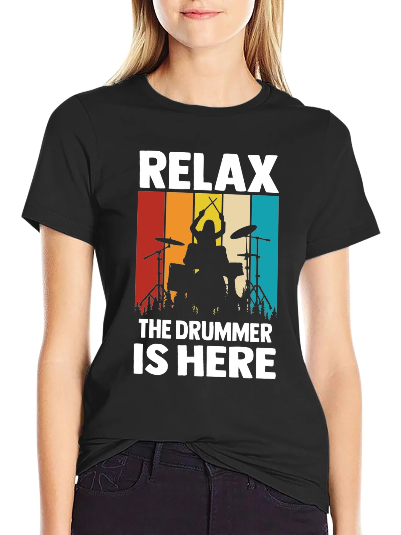 Relax The Drummer is Here T-Shirt - Drummer Silhouette