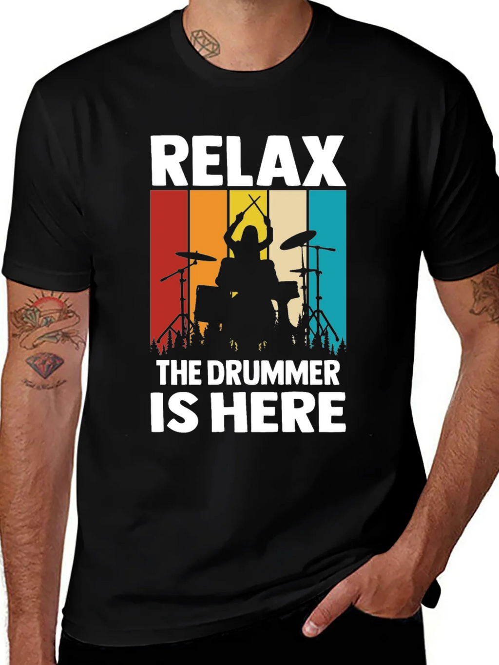 Relax The Drummer is Here T-Shirt - Drummer Silhouette