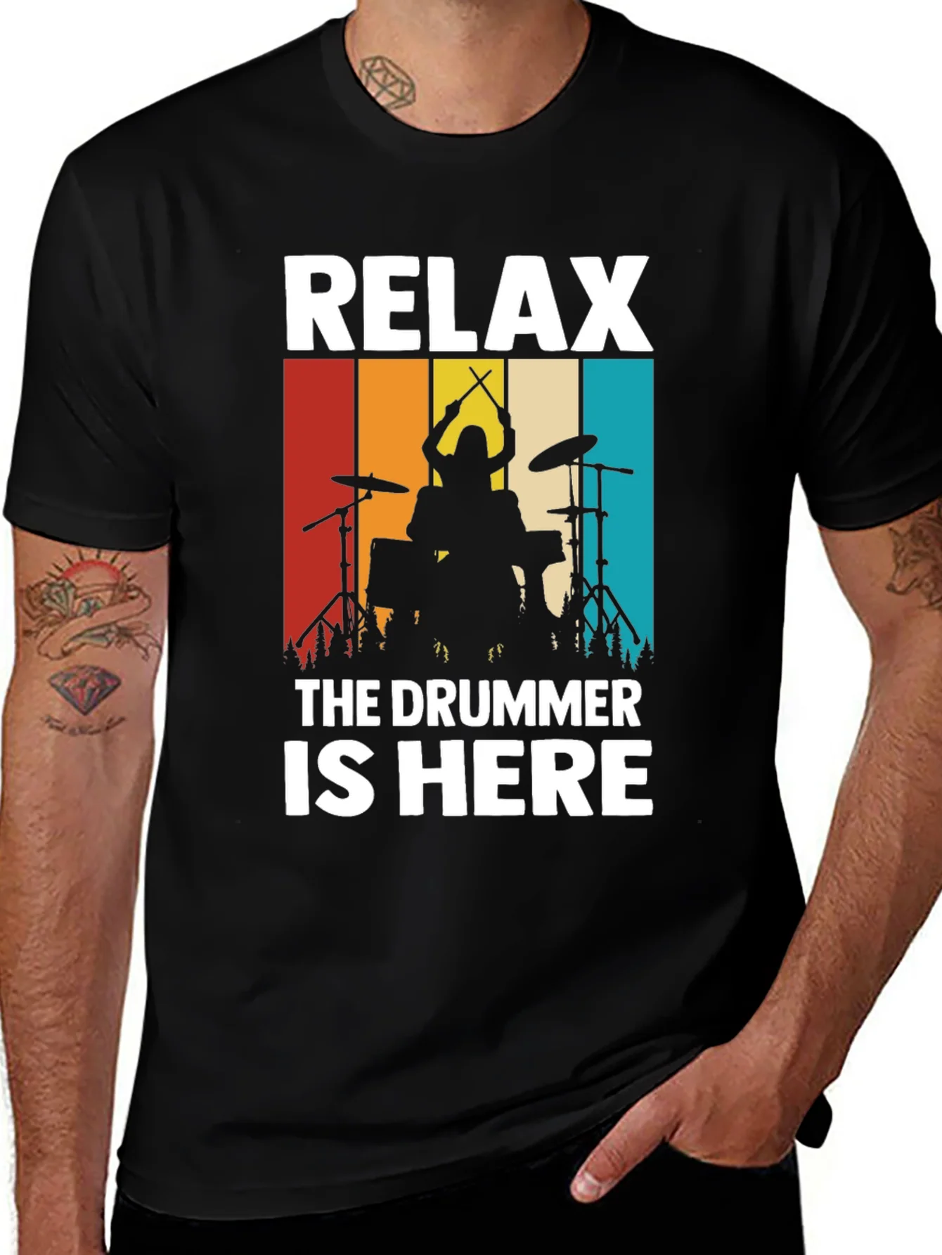 Relax The Drummer is Here T-Shirt - Drummer Silhouette