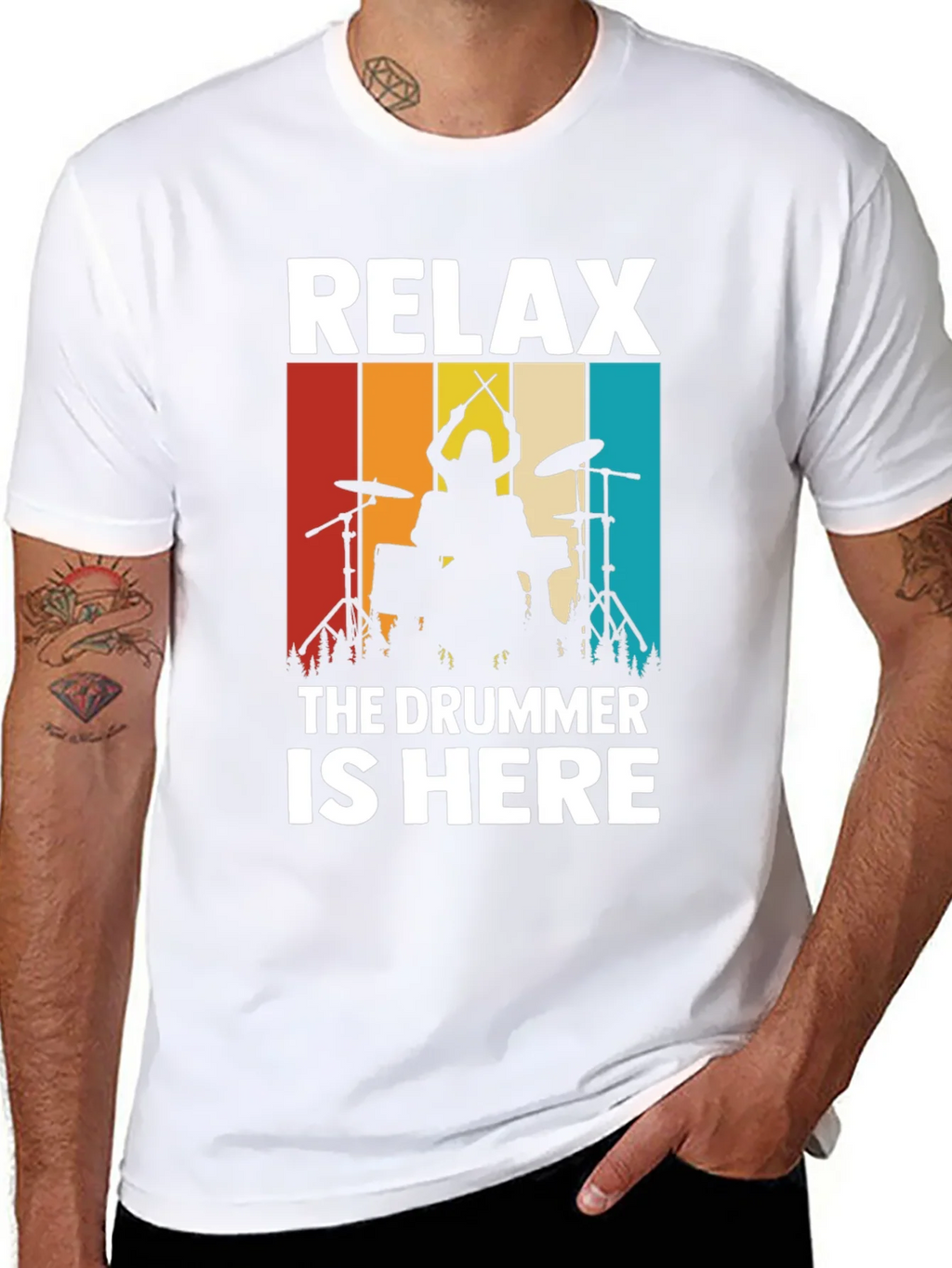 Relax The Drummer is Here T-Shirt - Drummer Silhouette