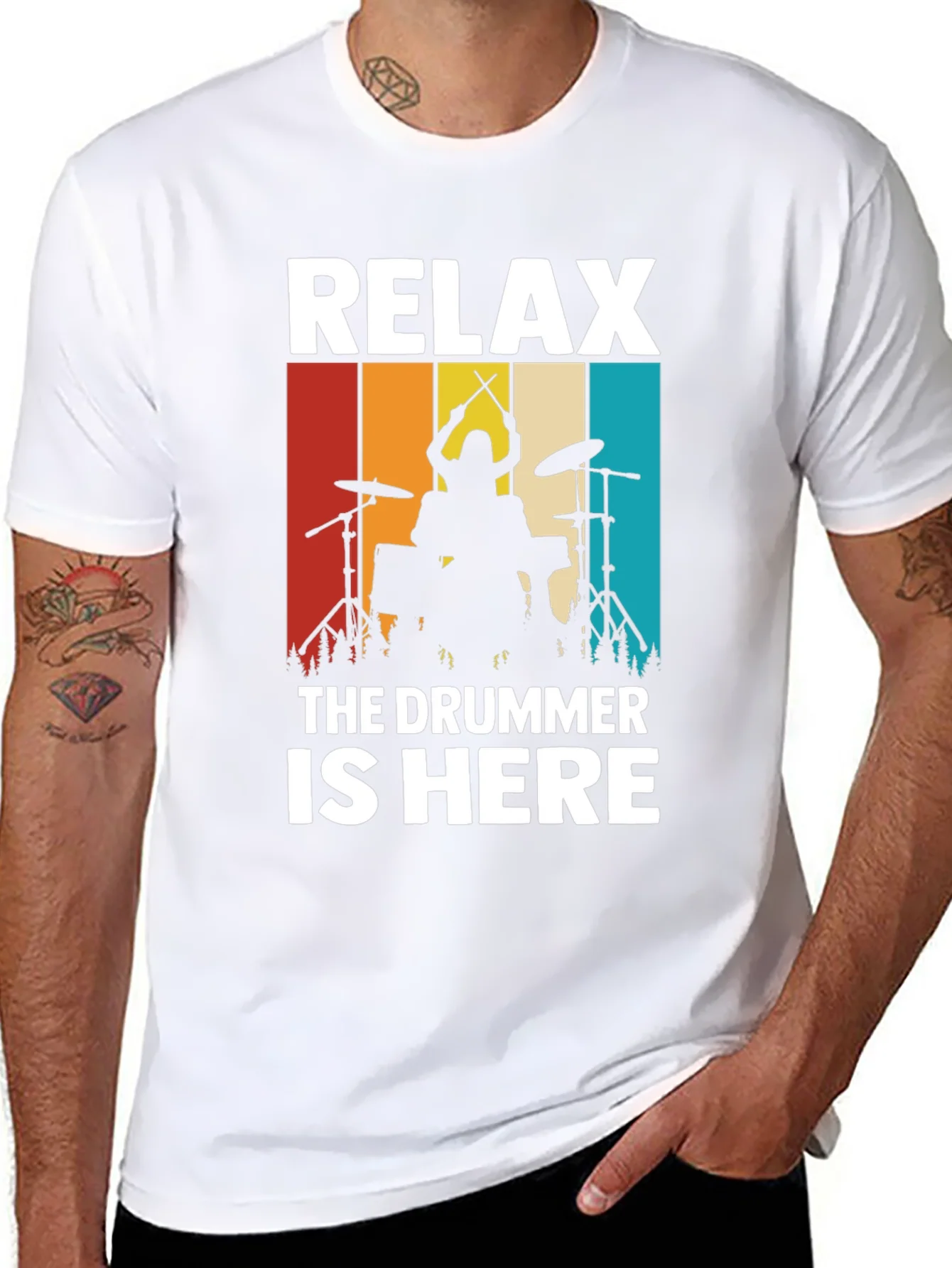 Relax The Drummer is Here T-Shirt - Drummer Silhouette