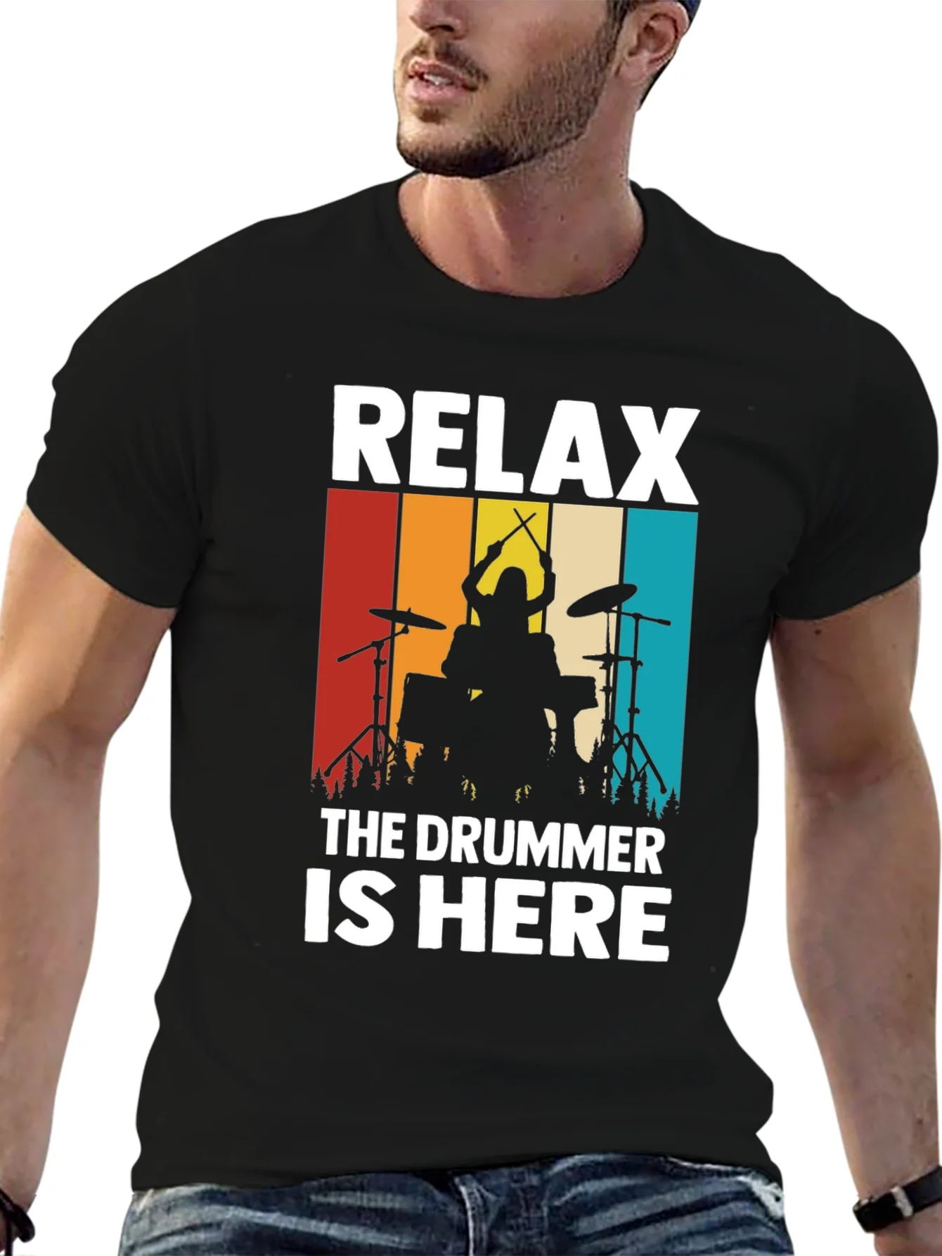 Relax The Drummer is Here T-Shirt - Drummer Silhouette