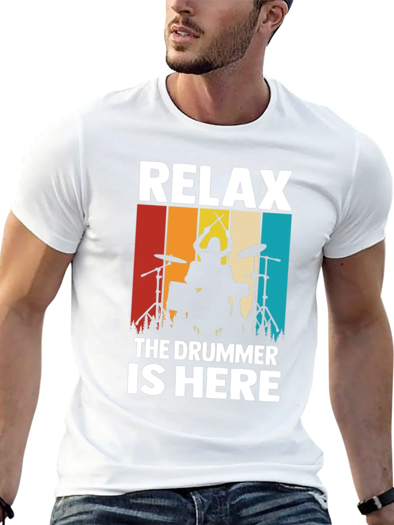 Relax The Drummer is Here T-Shirt - Drummer Silhouette