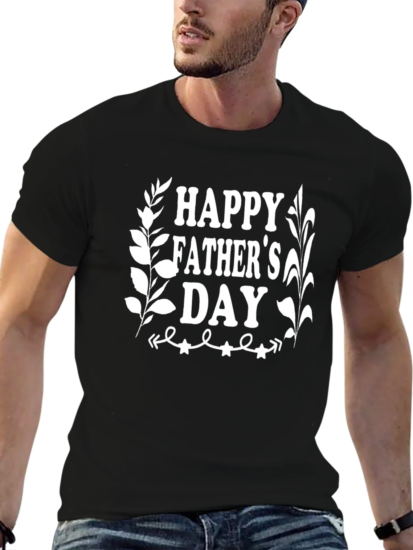 Happy Fathers Day Graphic Tee - Black Cotton T-Shirt