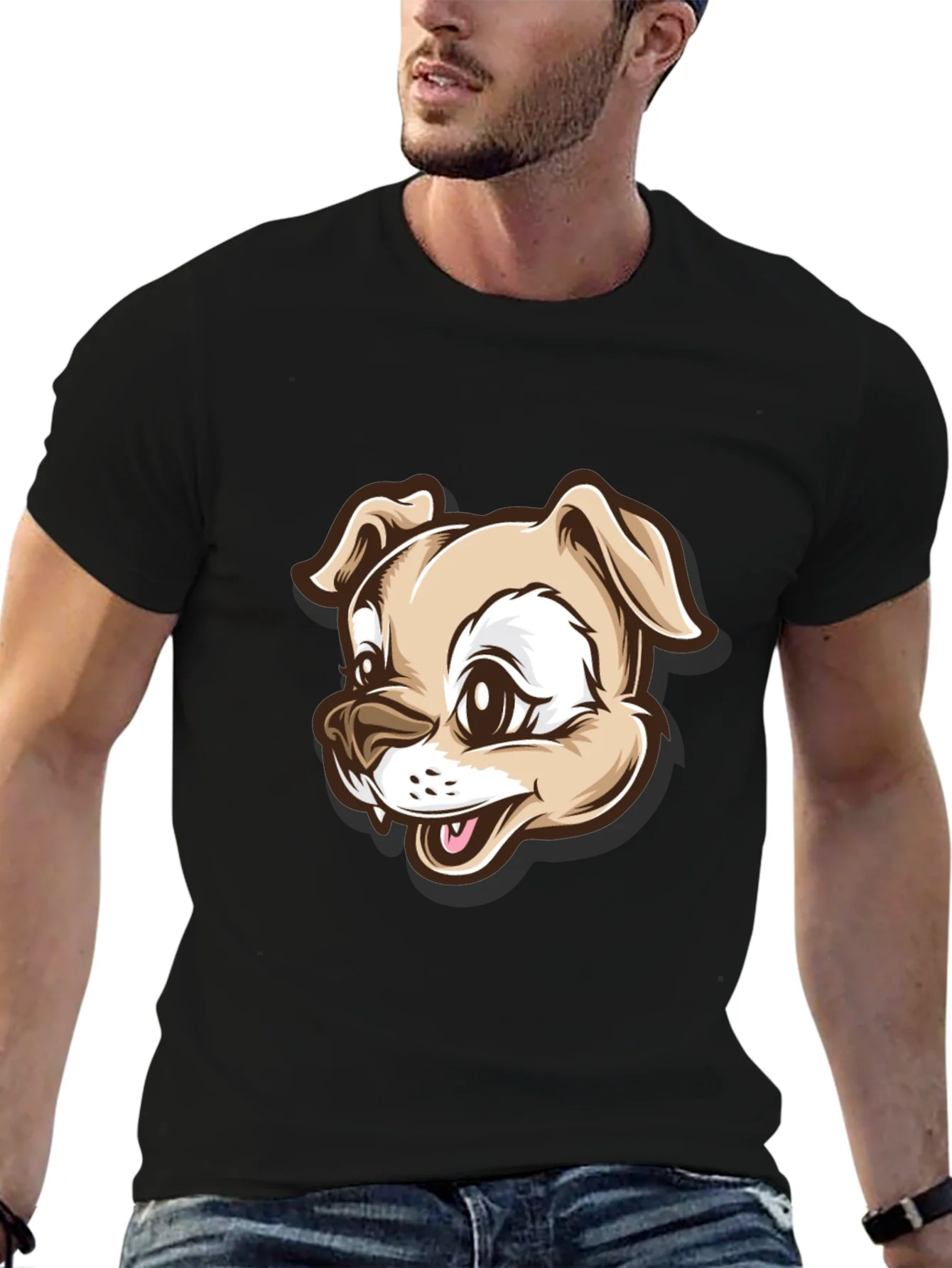 Dog Cartoon Graphic T-Shirt - Black