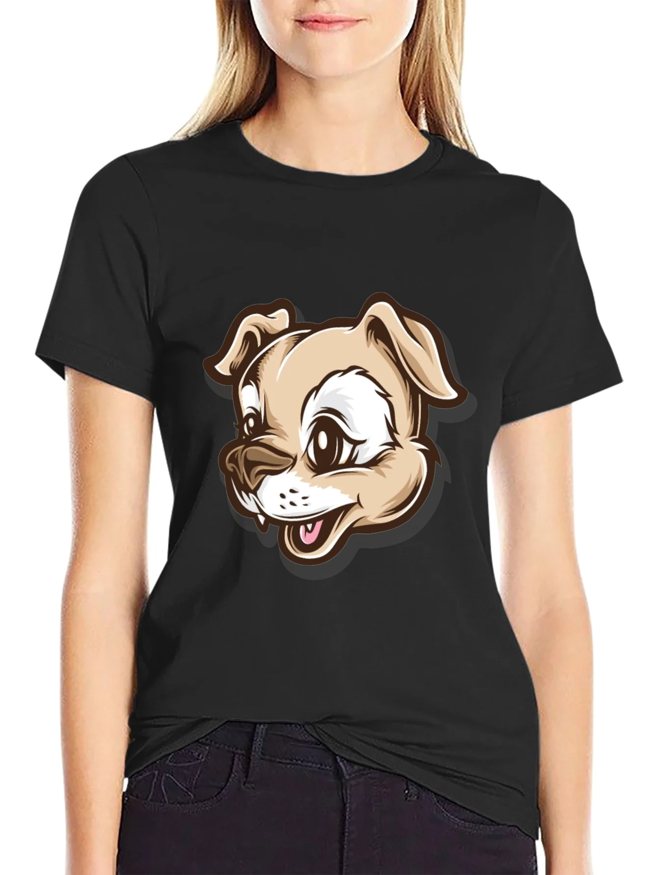 Dog Cartoon Graphic T-Shirt - Black