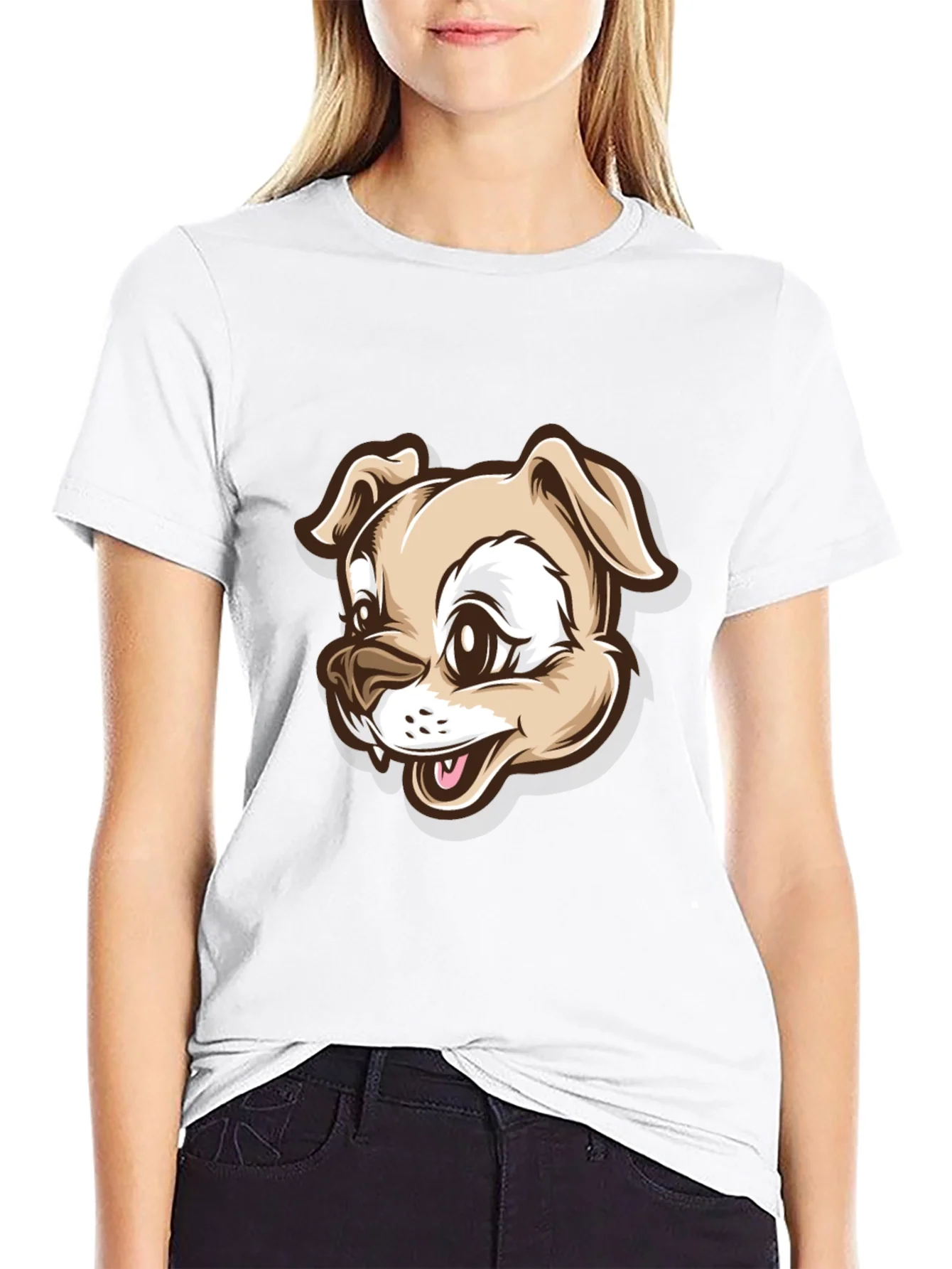 Dog Cartoon Graphic T-Shirt - Black