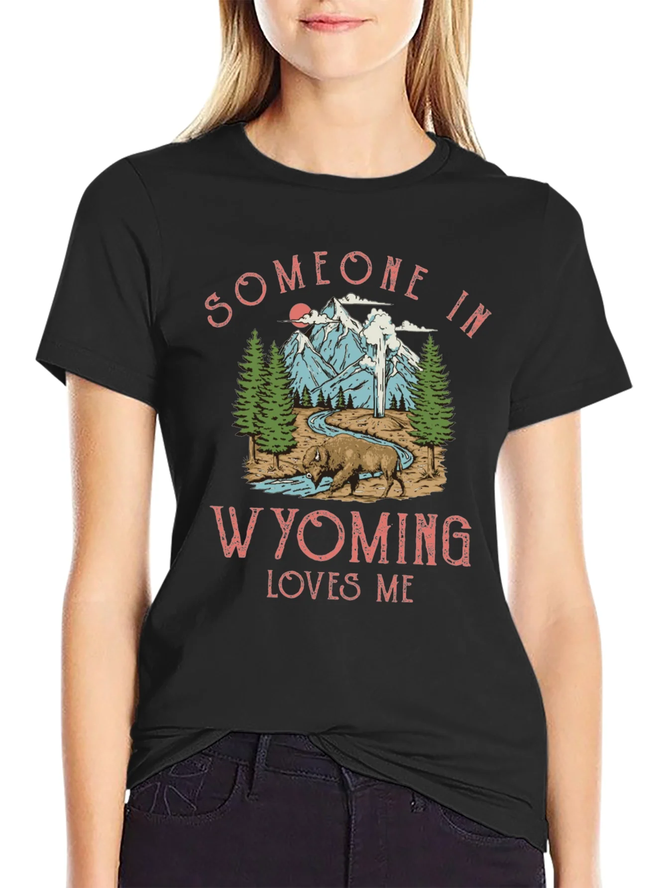 Wyoming Loves Me Graphic Tee - Black