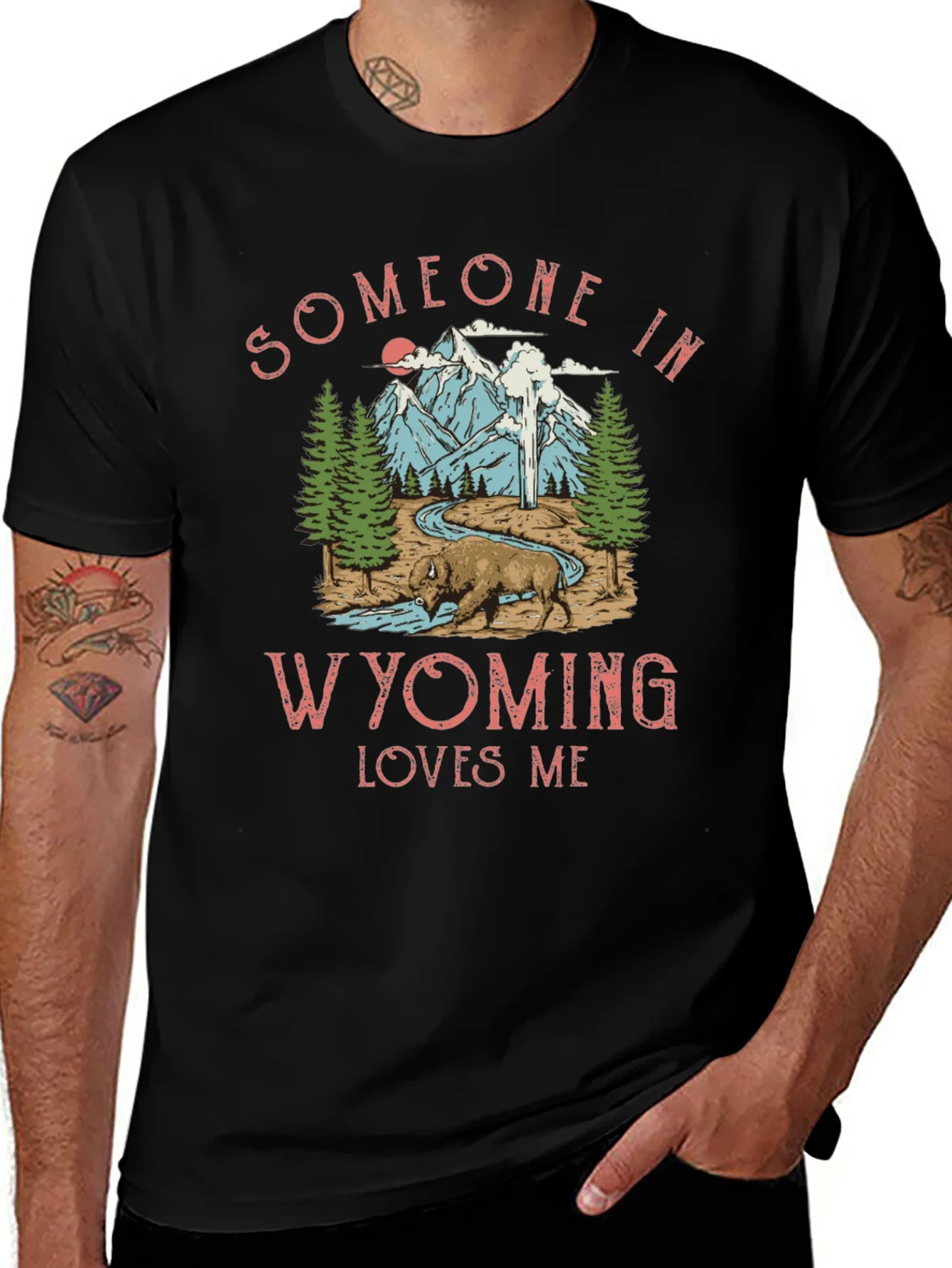 Wyoming Loves Me Graphic Tee - Black