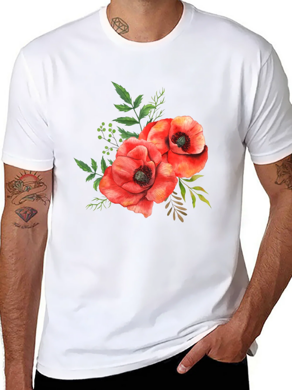 Floral Poppy T-Shirt - Black Cotton Tee
