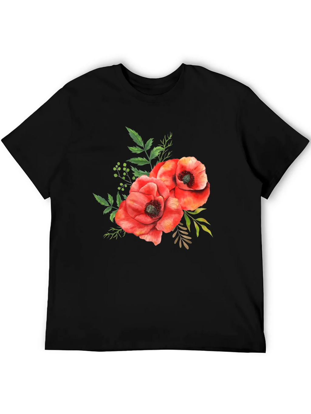 Floral Poppy T-Shirt - Black Cotton Tee