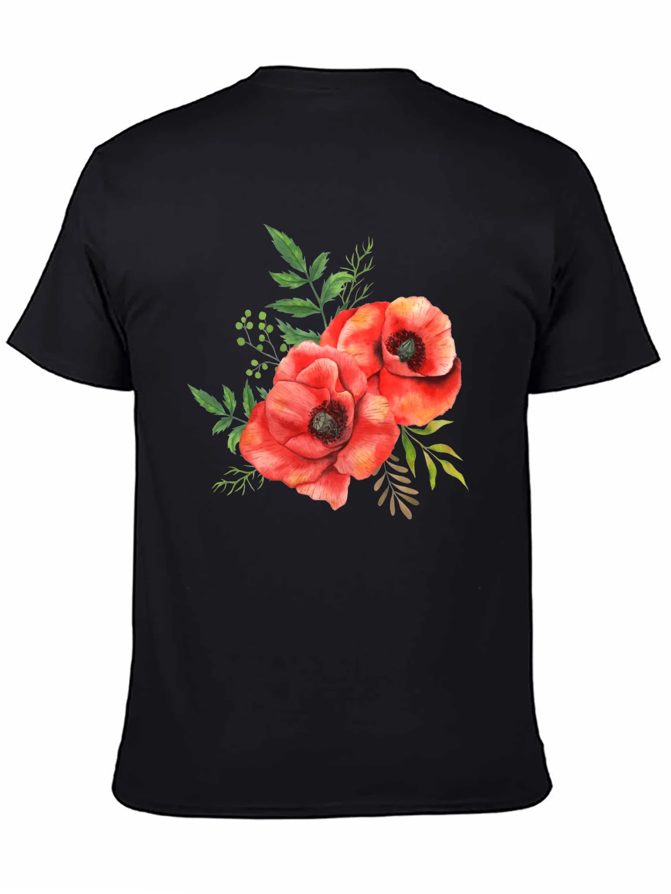 Floral Poppy T-Shirt - Black Cotton Tee
