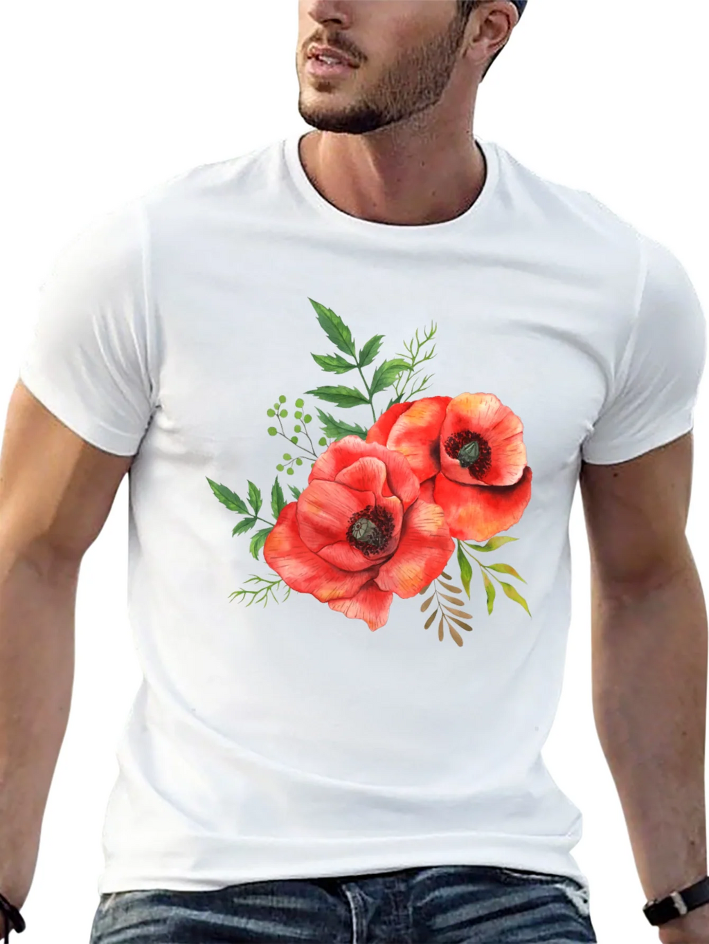 Floral Poppy T-Shirt - Black Cotton Tee