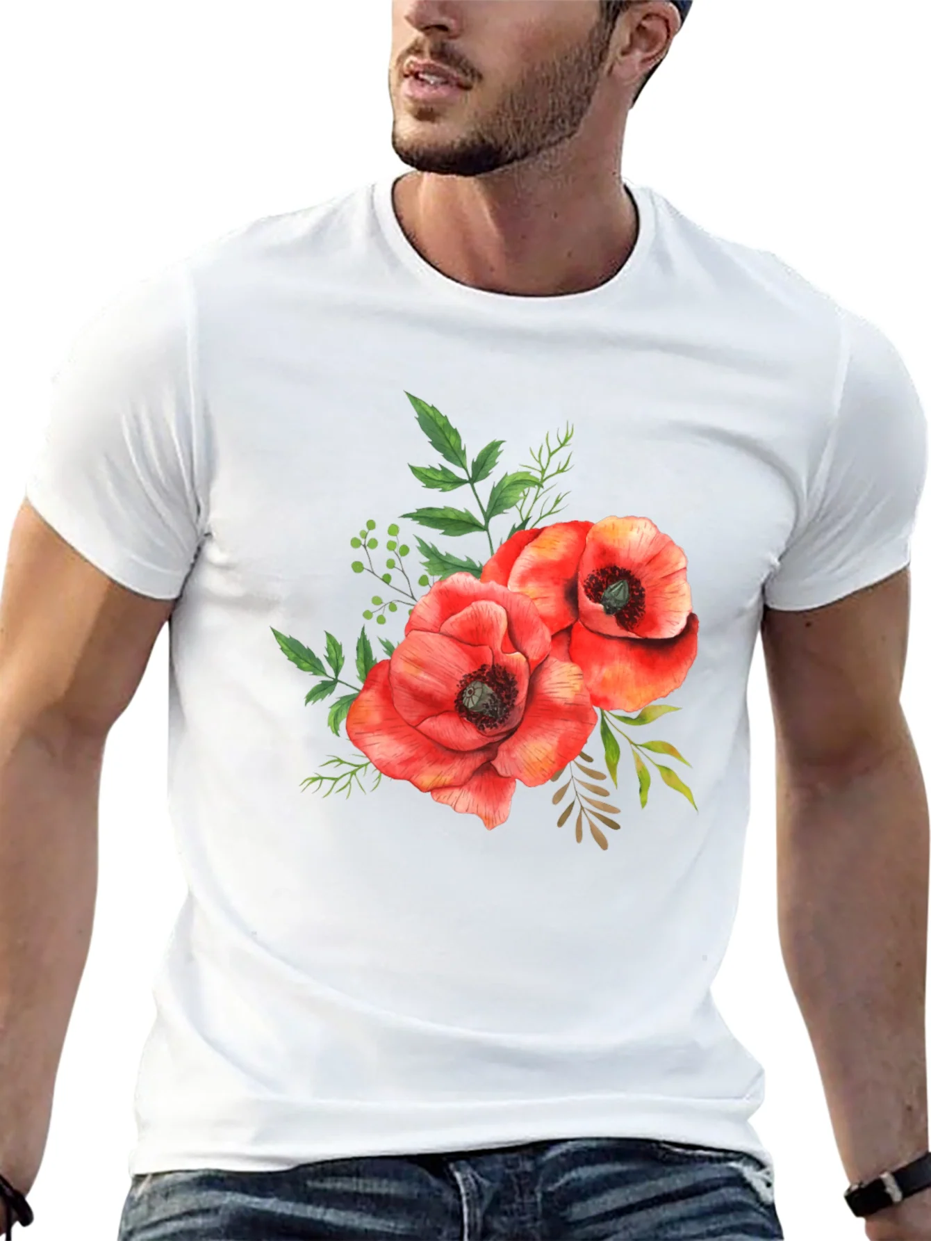 Floral Poppy T-Shirt - Black Cotton Tee