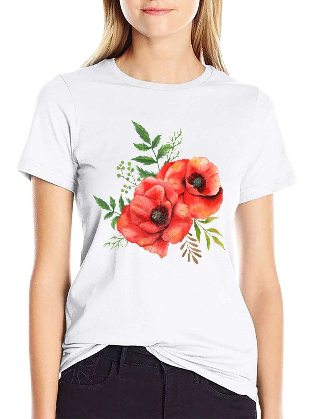 Floral Poppy T-Shirt - Black Cotton Tee