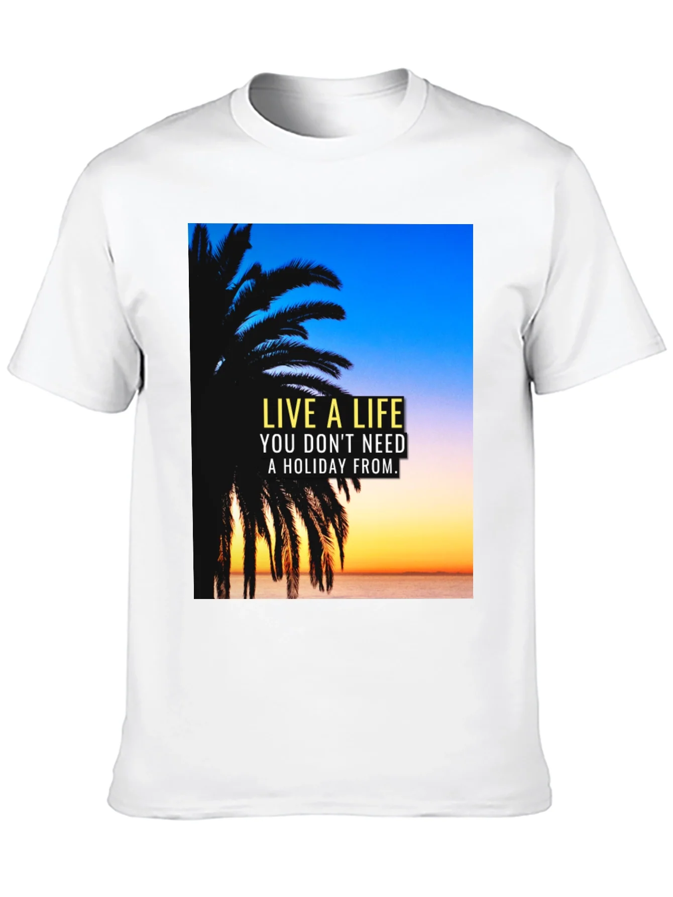 Live A Life Black T-Shirt Holiday Quote Palm Tree Design