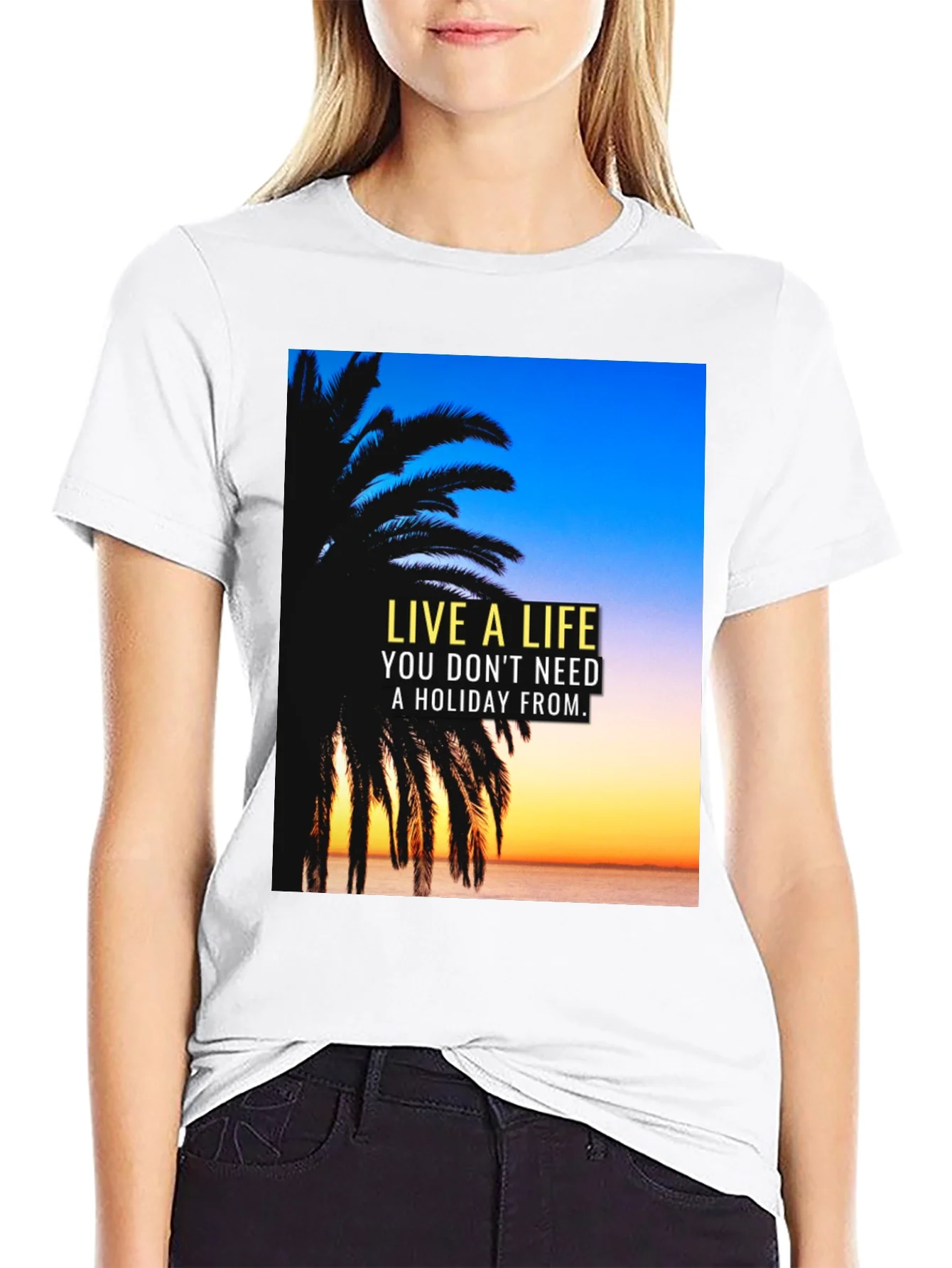 Live A Life Black T-Shirt Holiday Quote Palm Tree Design
