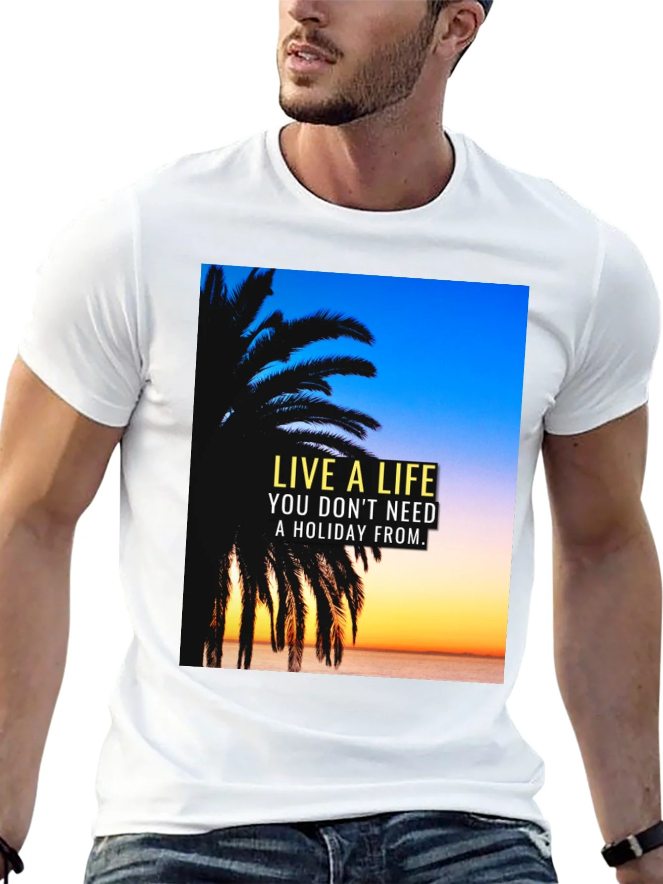 Live A Life Black T-Shirt Holiday Quote Palm Tree Design