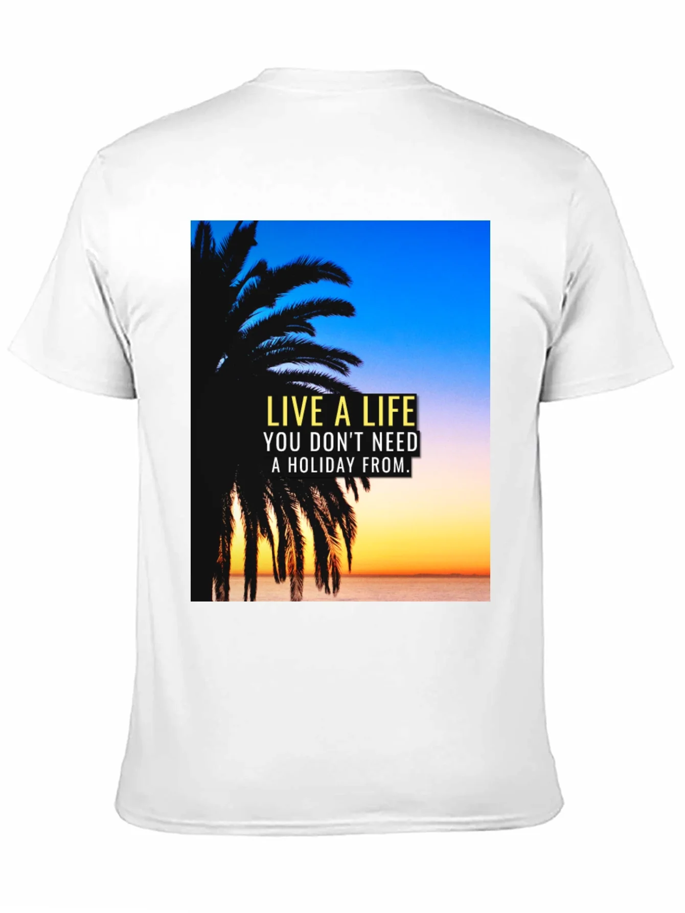 Live A Life Black T-Shirt Holiday Quote Palm Tree Design