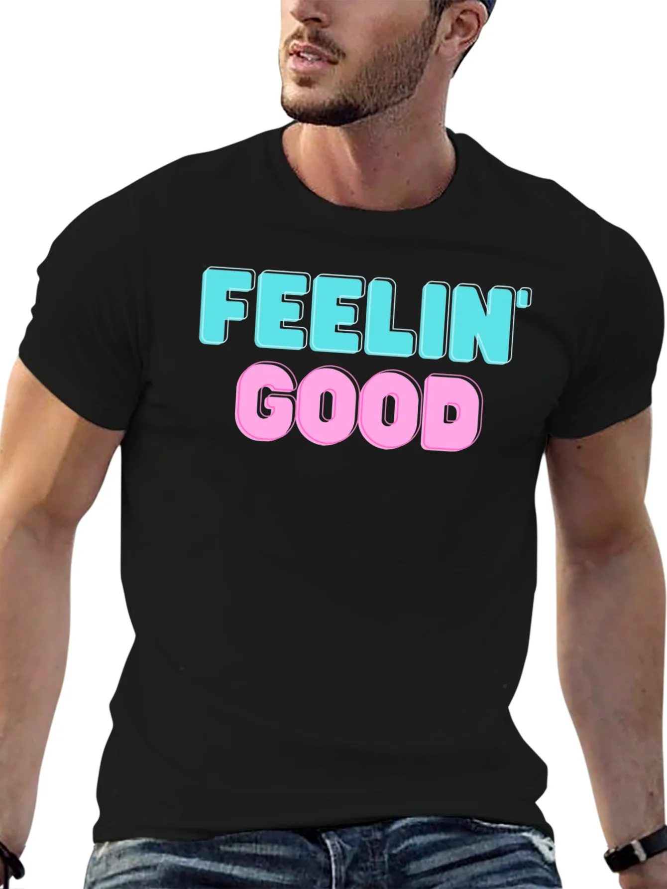Feelin Good Graphic Tee - Black Cotton Blend