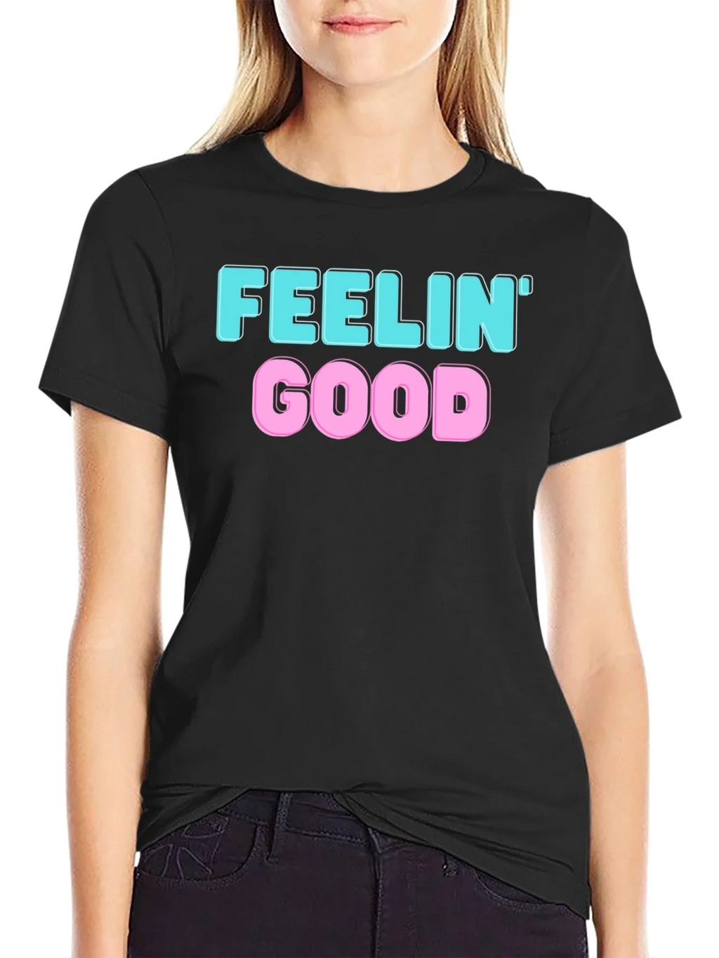 Feelin Good Graphic Tee - Black Cotton Blend