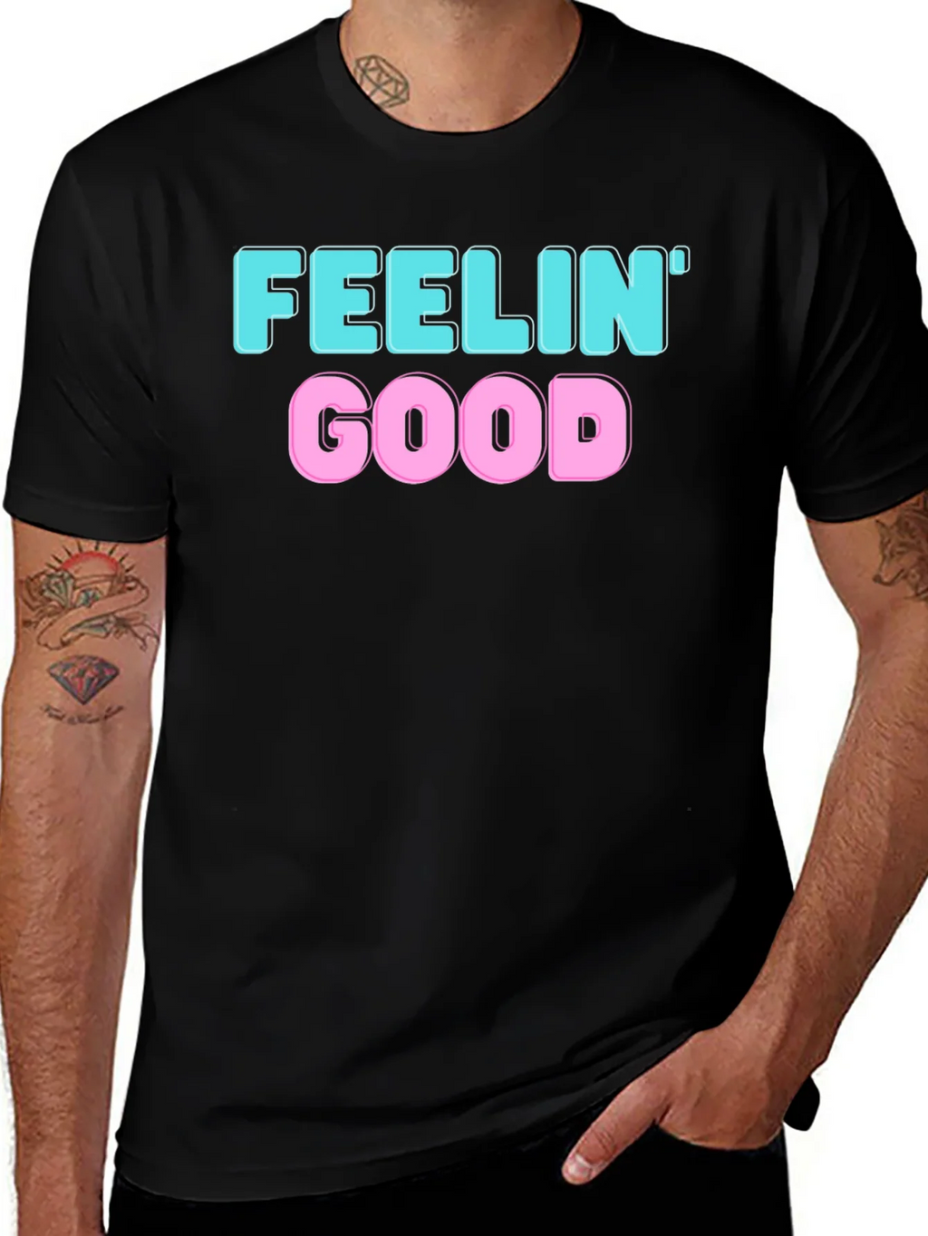 Feelin Good Graphic Tee - Black Cotton Blend