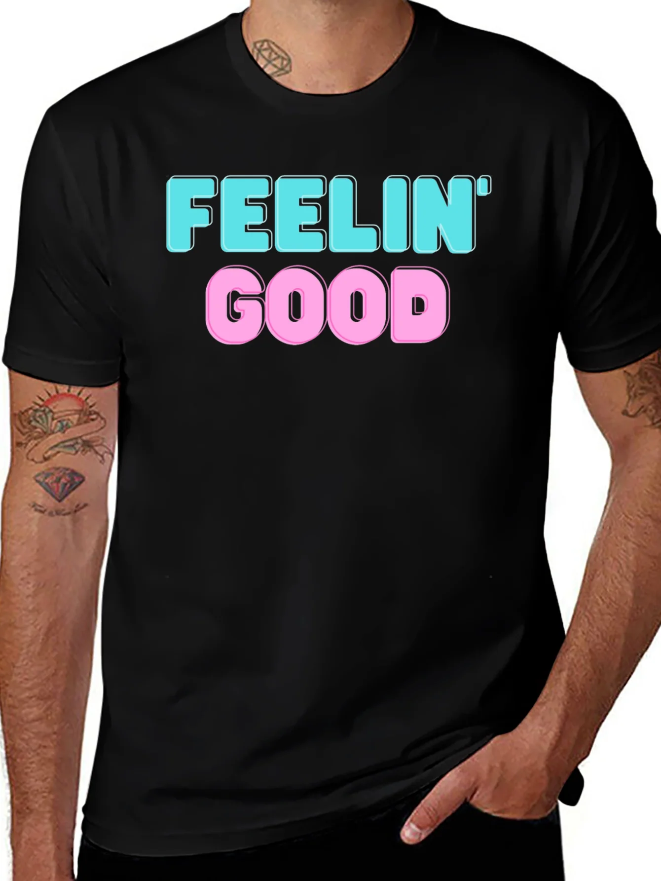 Feelin Good Graphic Tee - Black Cotton Blend
