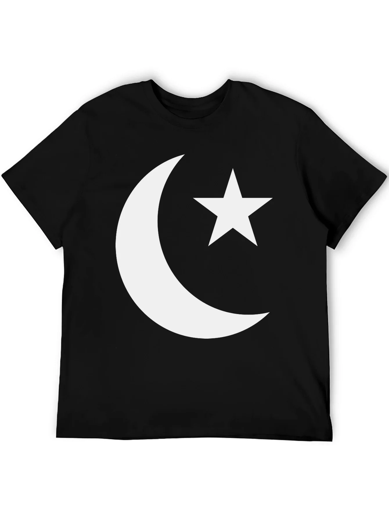 Crescent Moon & Star Graphic Tee - Black Cotton Blend