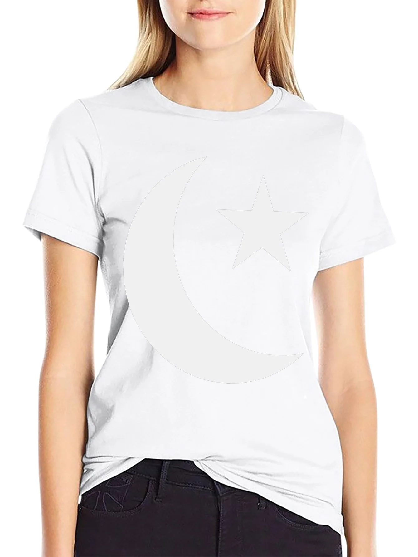 Crescent Moon & Star Graphic Tee - Black Cotton Blend