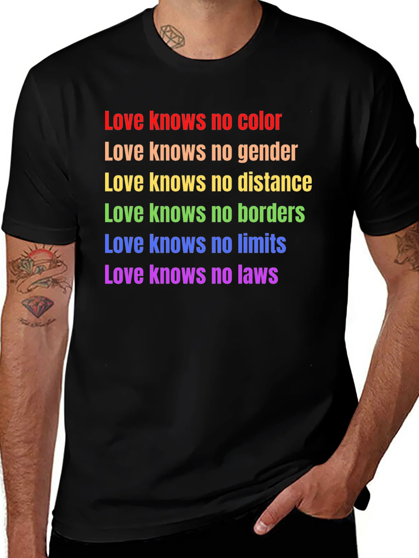 Love Knows No Color Black T-Shirt LGBTQ Pride