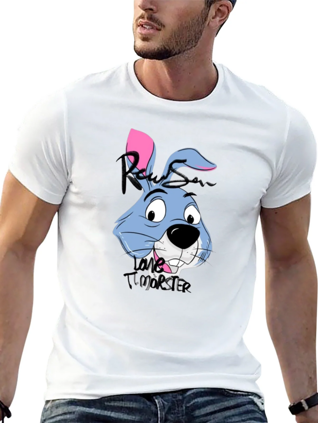Cartoon Rabbit Graphic Tee - Black