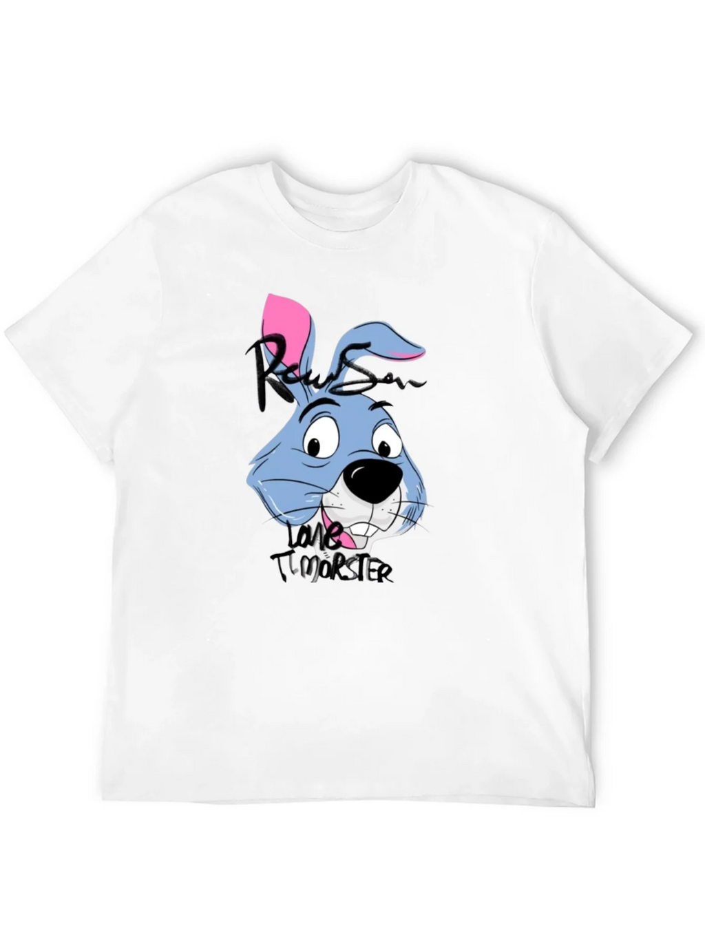 Cartoon Rabbit Graphic Tee - Black