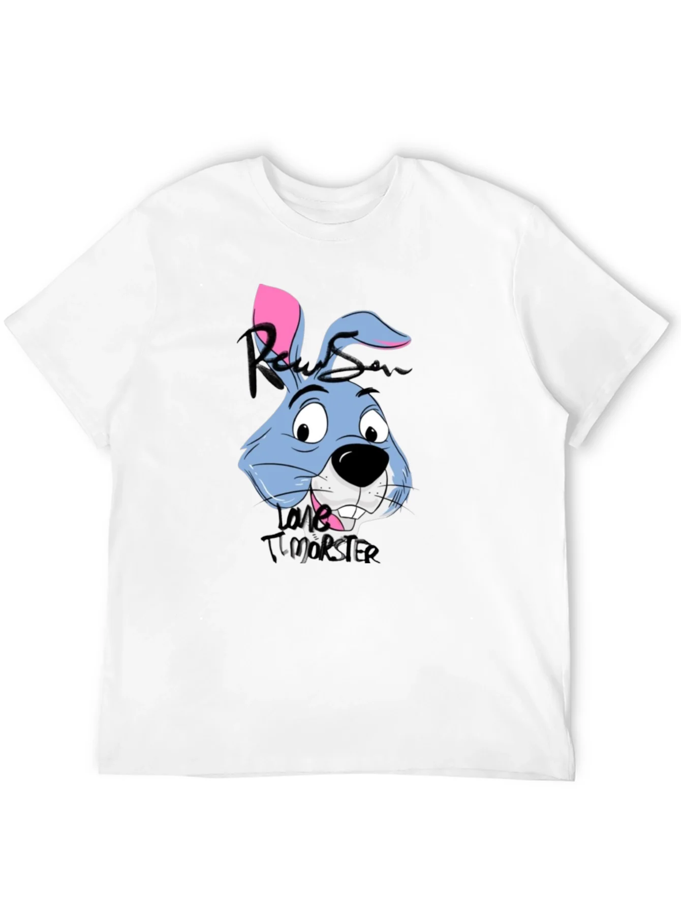 Cartoon Rabbit Graphic Tee - Black