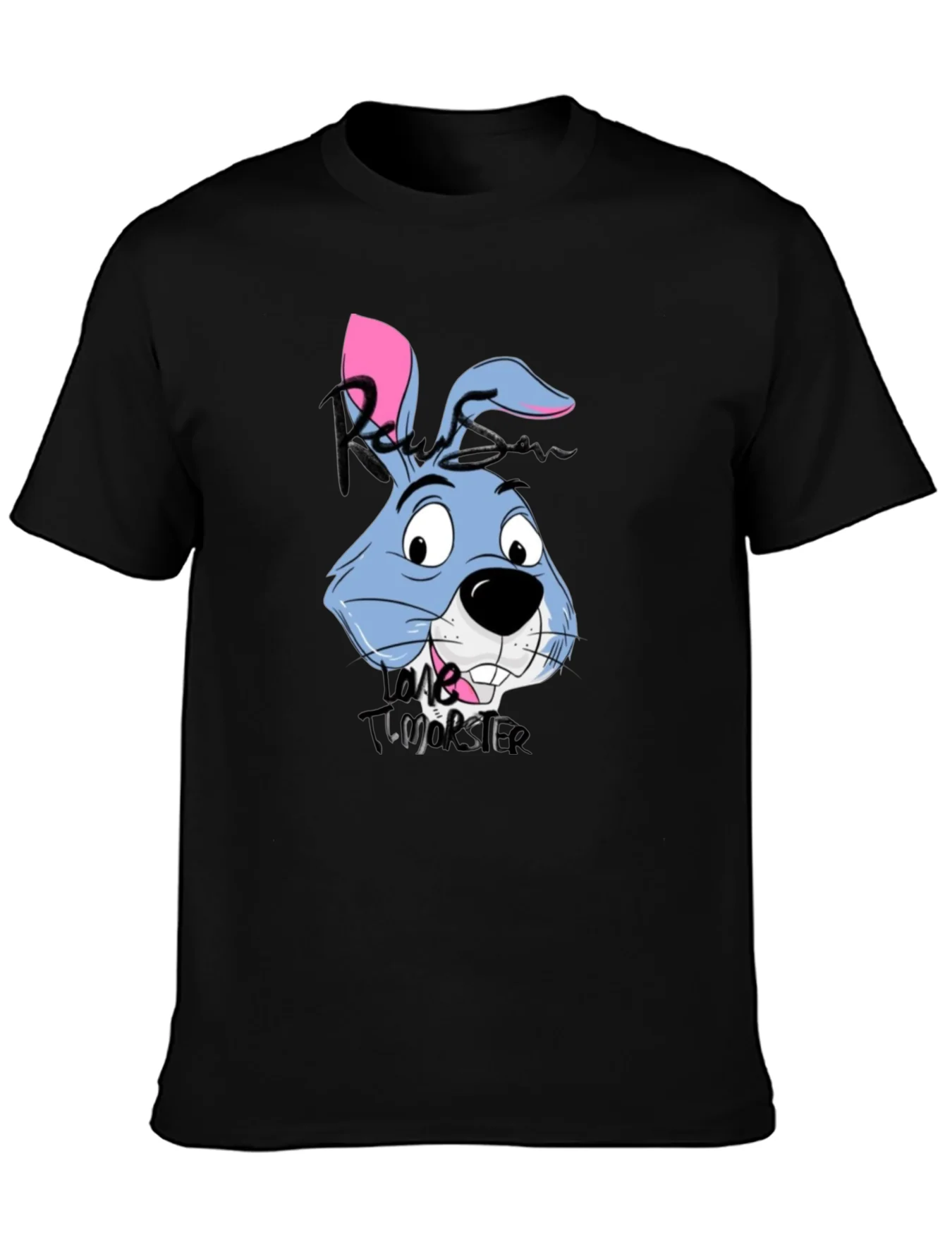 Cartoon Rabbit Graphic Tee - Black