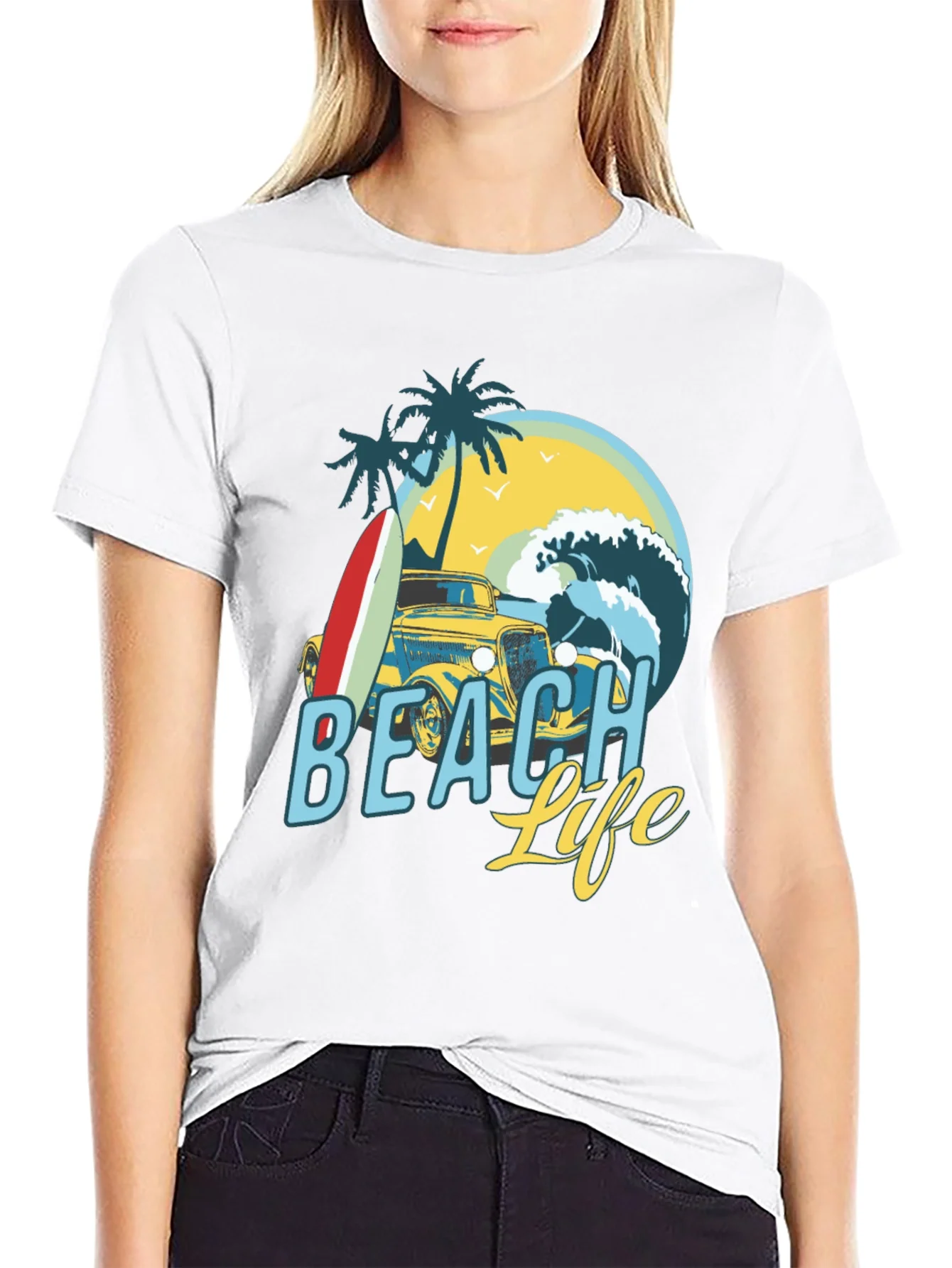 Beach Life Graphic T-Shirt Vintage Car Surf Design