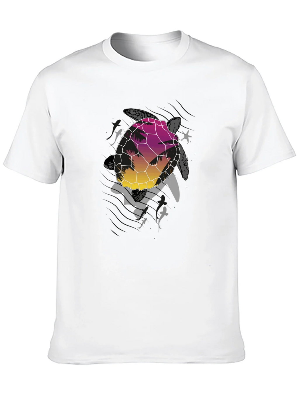 Sunset Turtle Graphic Tee - Black Cotton Blend