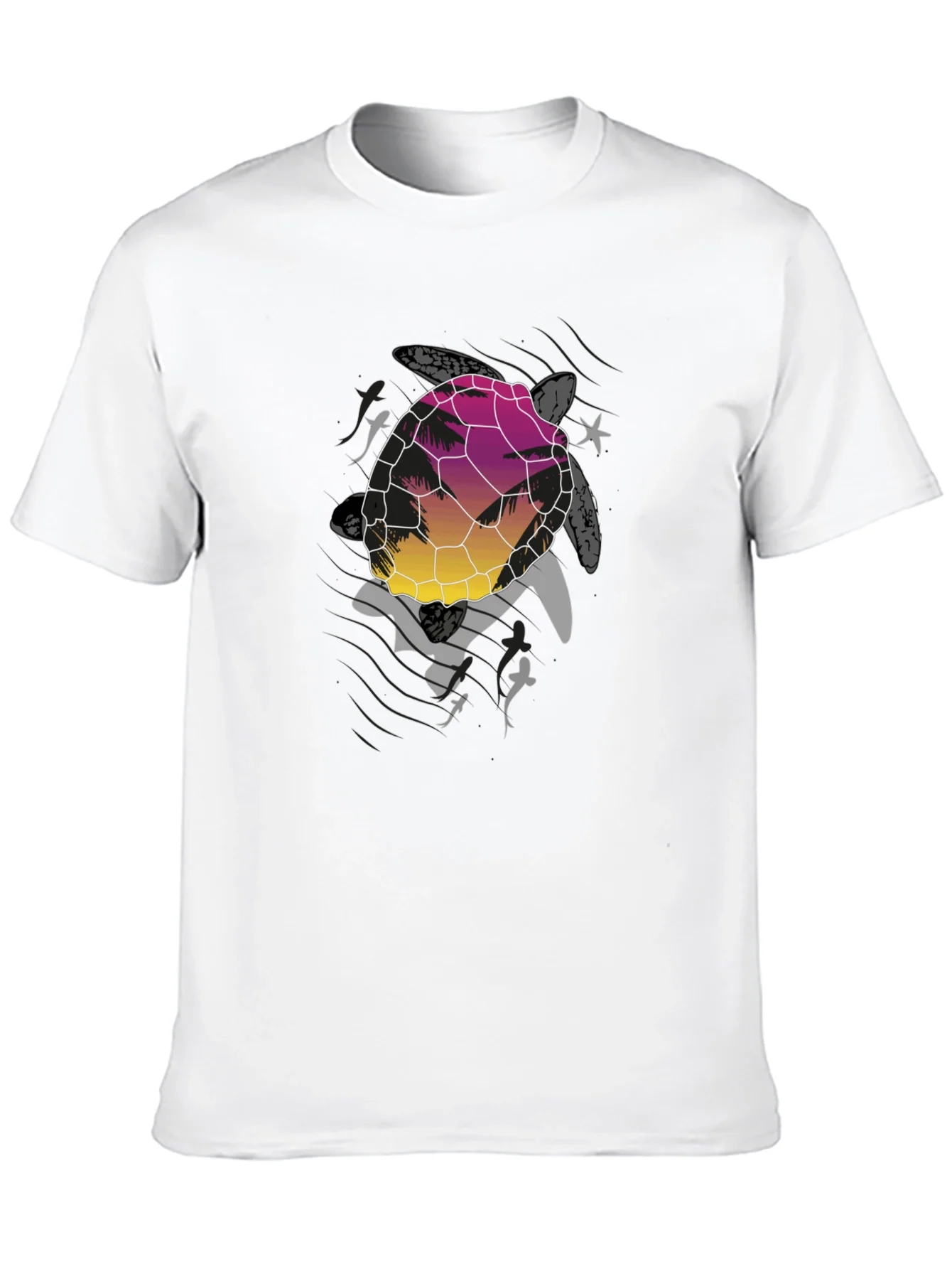 Sunset Turtle Graphic Tee - Black Cotton Blend