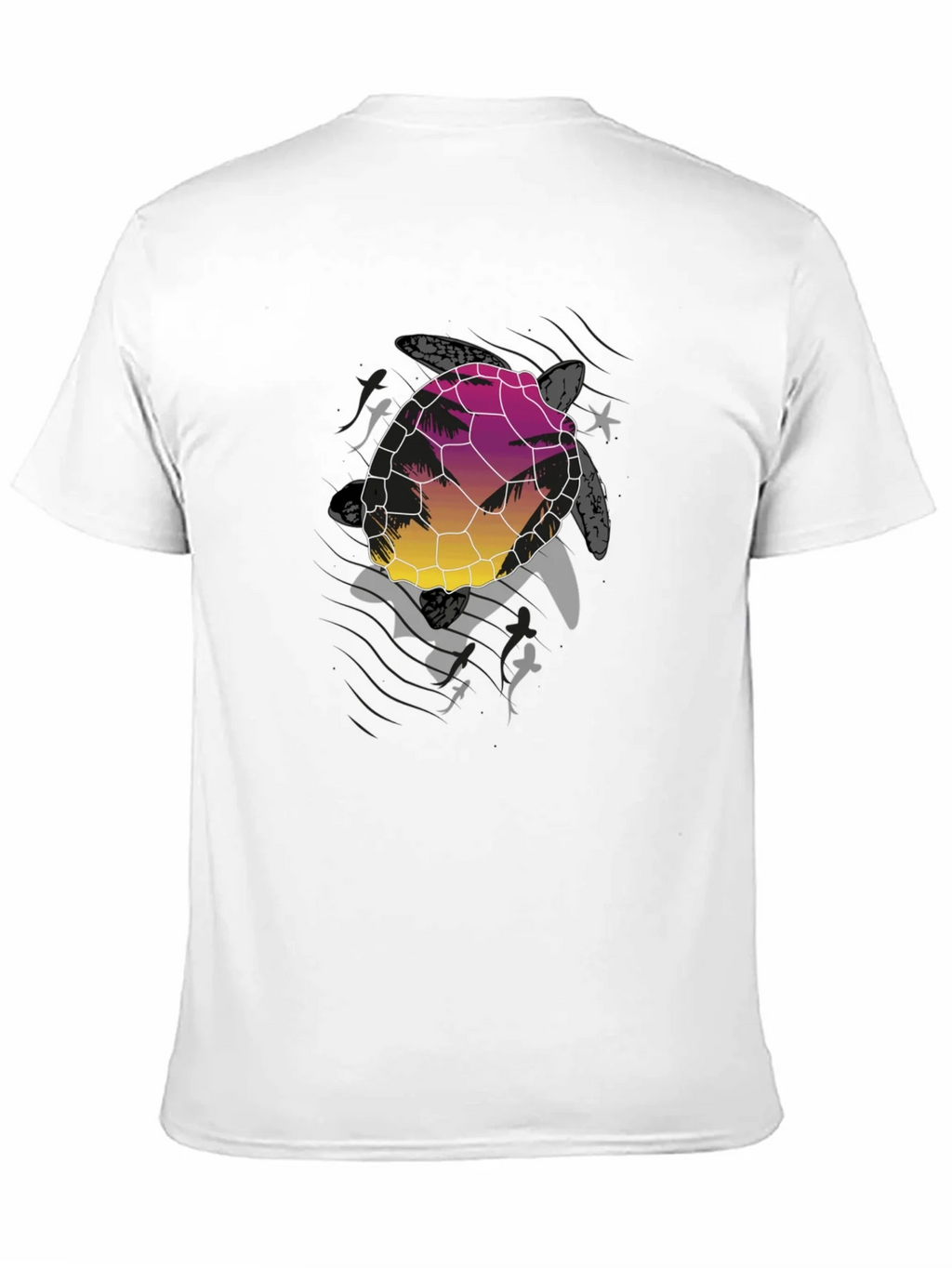 Sunset Turtle Graphic Tee - Black Cotton Blend