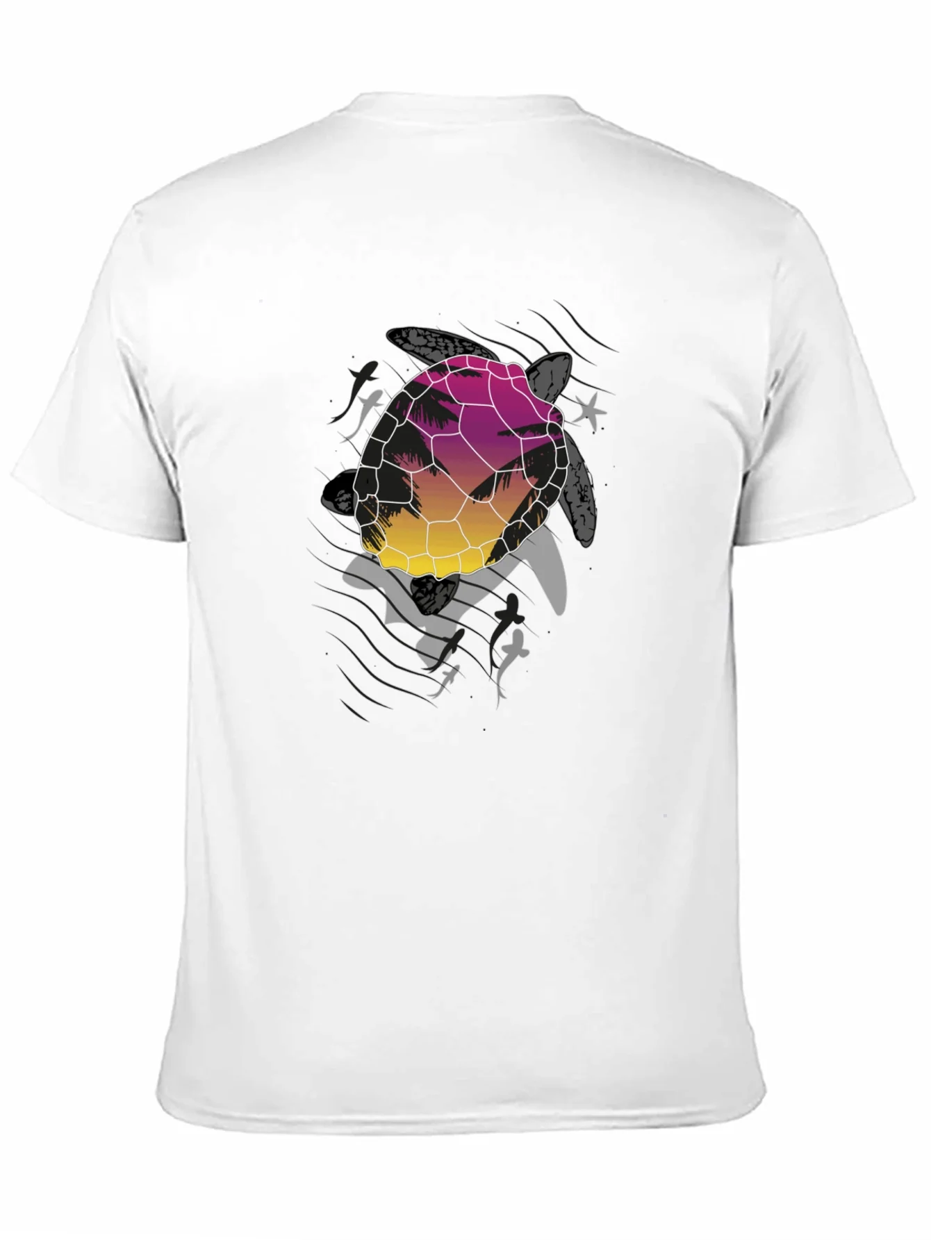 Sunset Turtle Graphic Tee - Black Cotton Blend