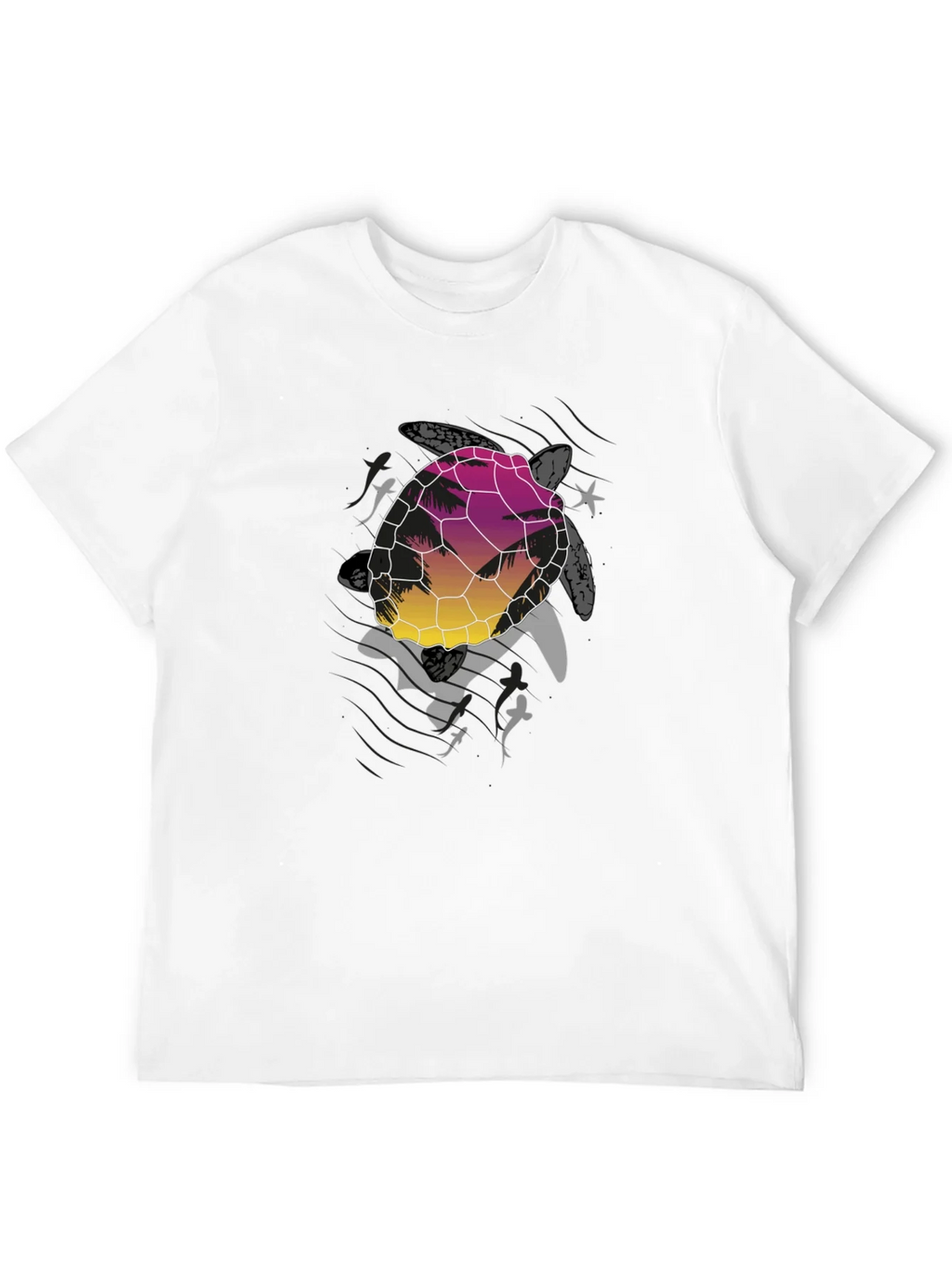 Sunset Turtle Graphic Tee - Black Cotton Blend