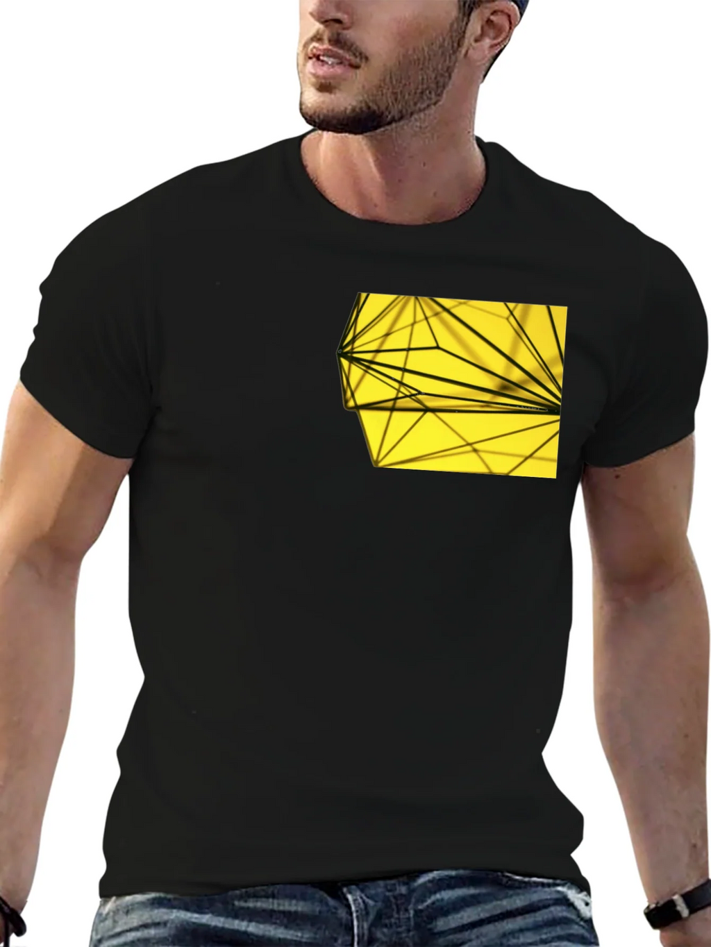 Modern Graphic Tee: Black with Geometric Pocket Design